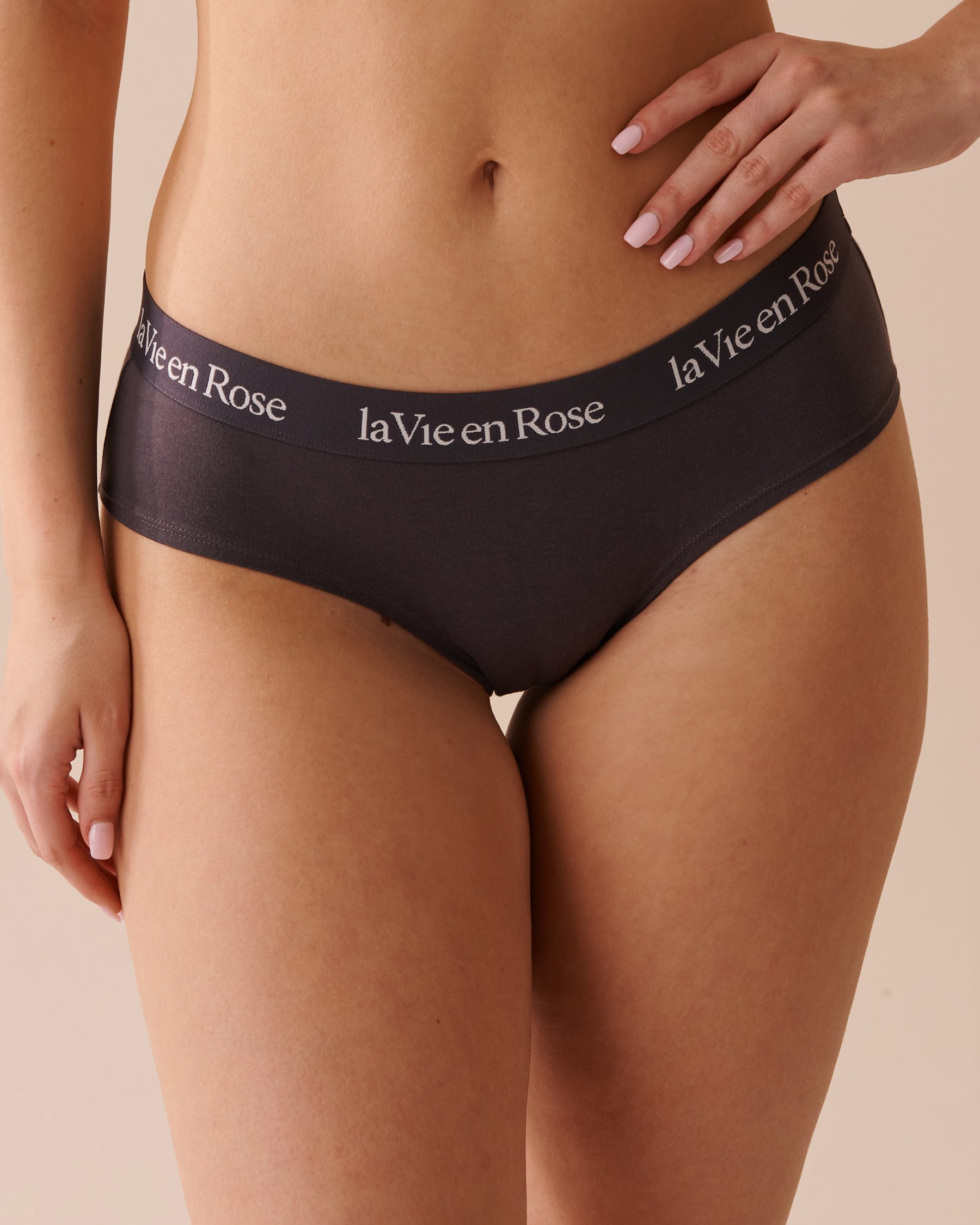 LA VIE EN ROSE Cotton and Logo Elastic Band Hiphugger Panty Anthracite 20100478 - View1