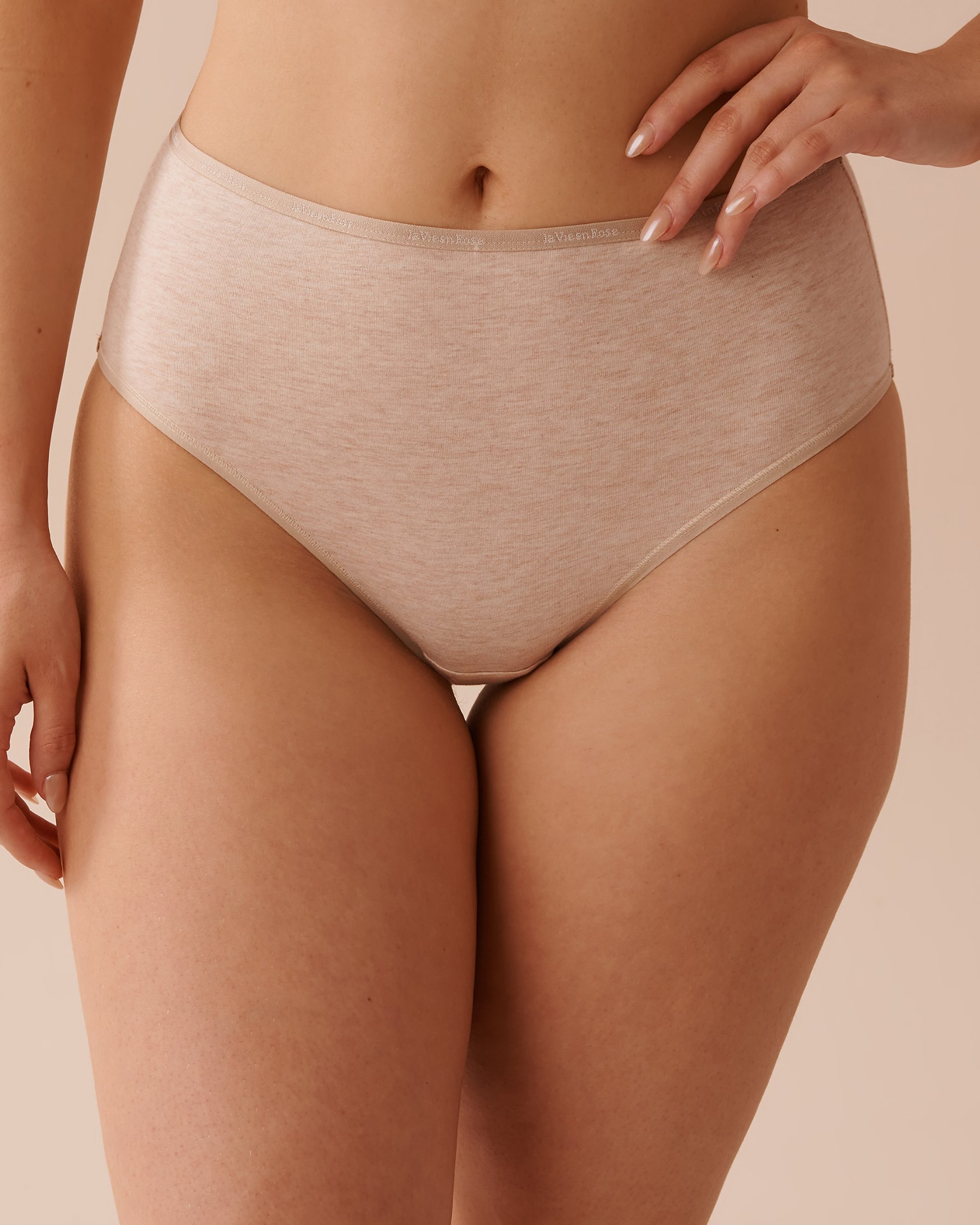 LA VIE EN ROSE Cotton High Waist Bikini Panty Oatmeal 20100473 - View1