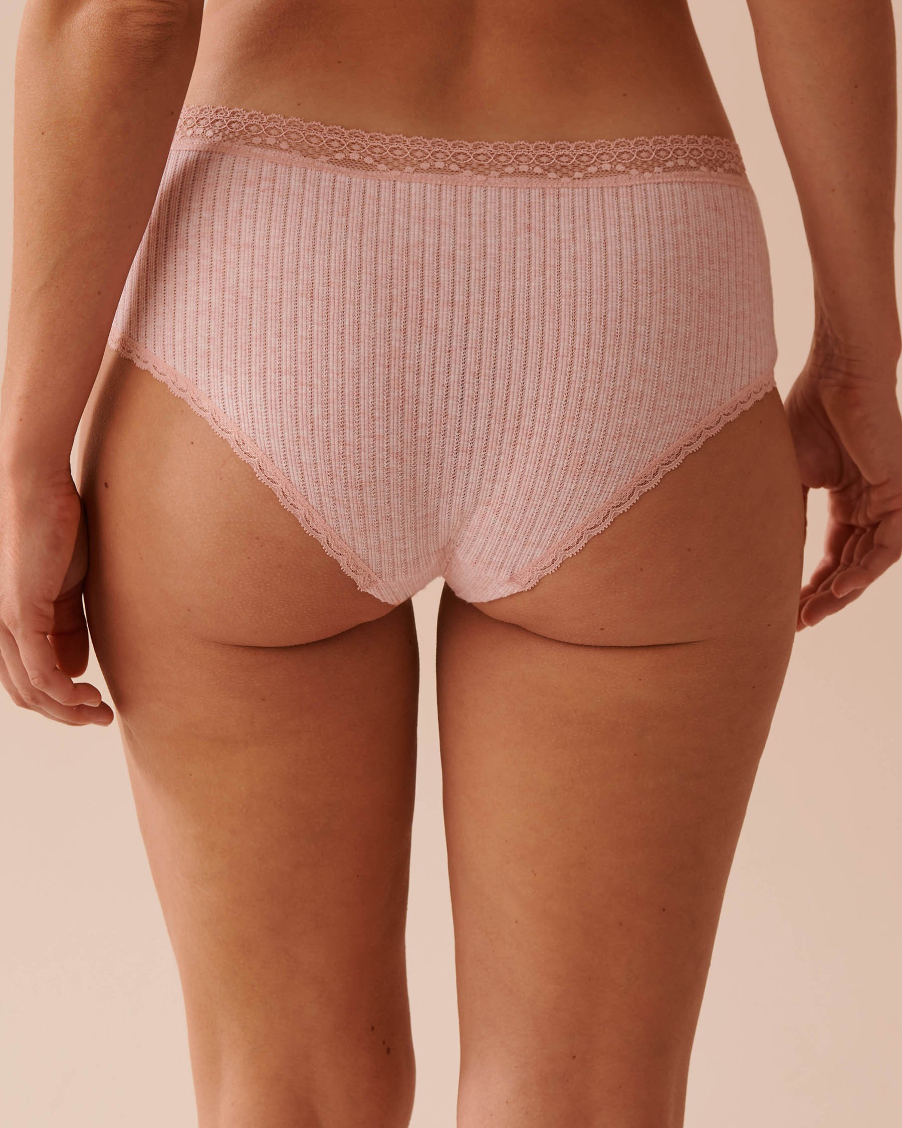 LA VIE EN ROSE Lace Trim Ribbed Hiphugger Panty Salmon Pink 20100471 - View2