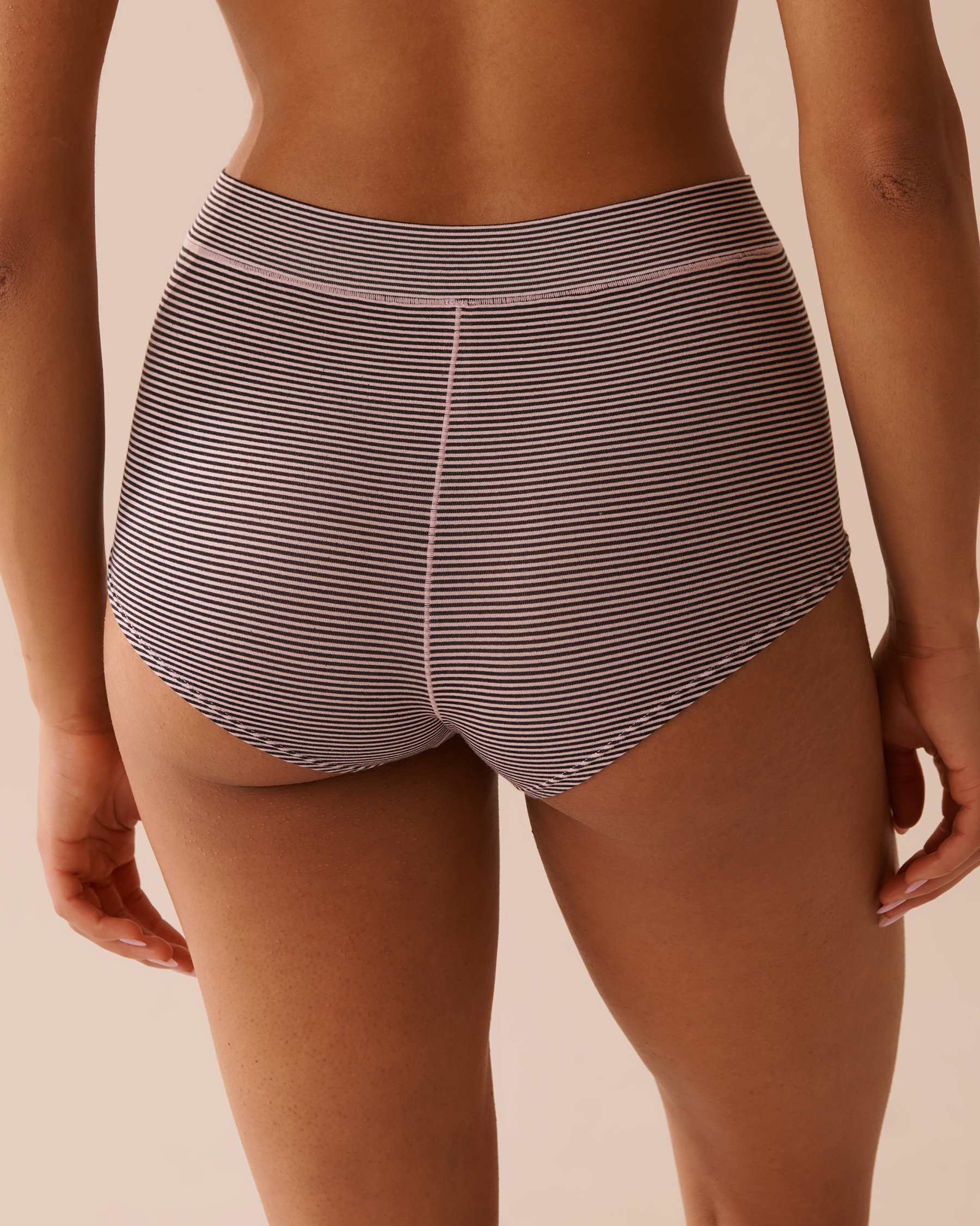 LA VIE EN ROSE Modal High Waist Hiphugger Panty Blakc & Pink Stripes 20200503 - View2