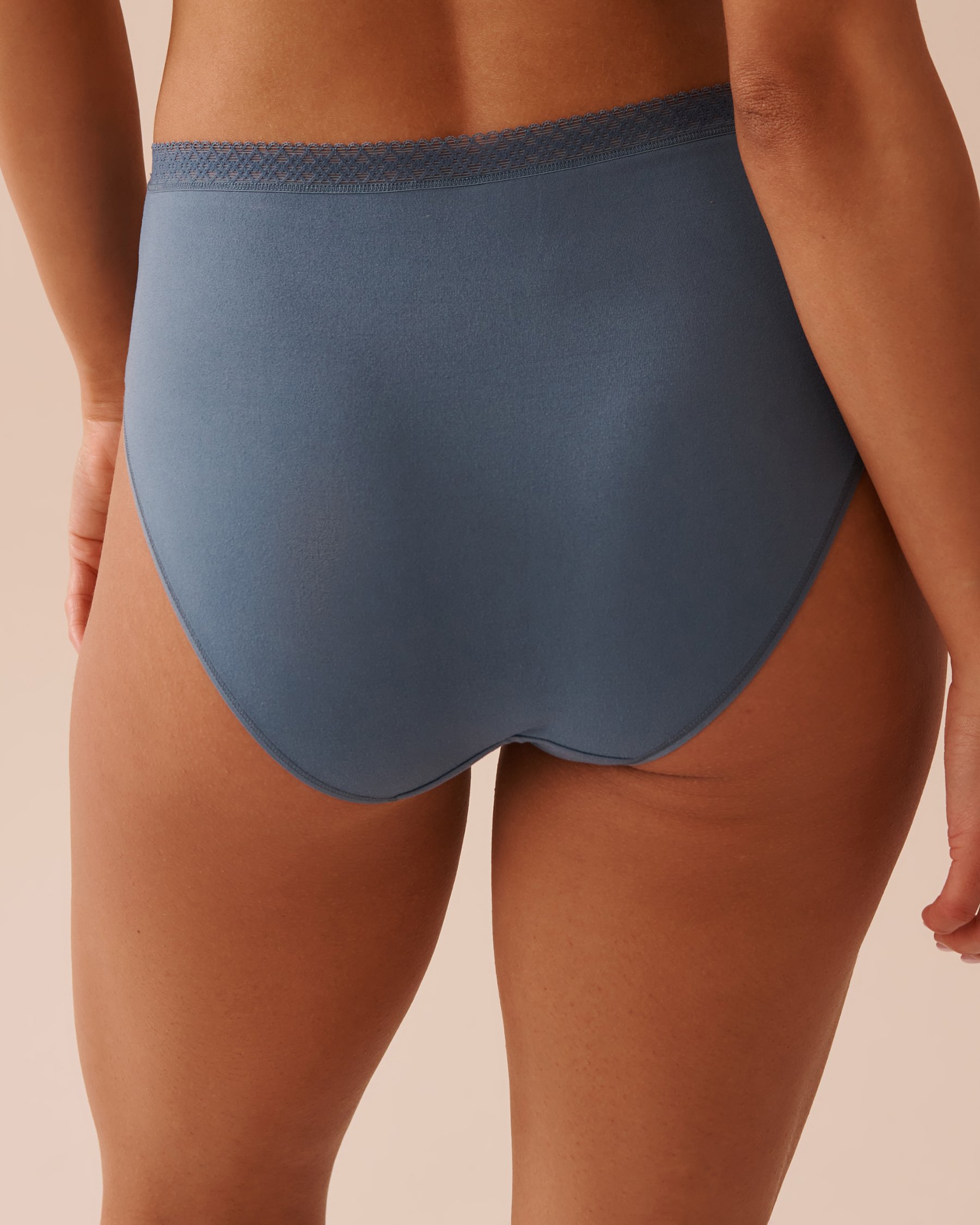 LA VIE EN ROSE Super Soft Lace Trim High Waist Bikini Panty Misty Blue 20100483 - View2