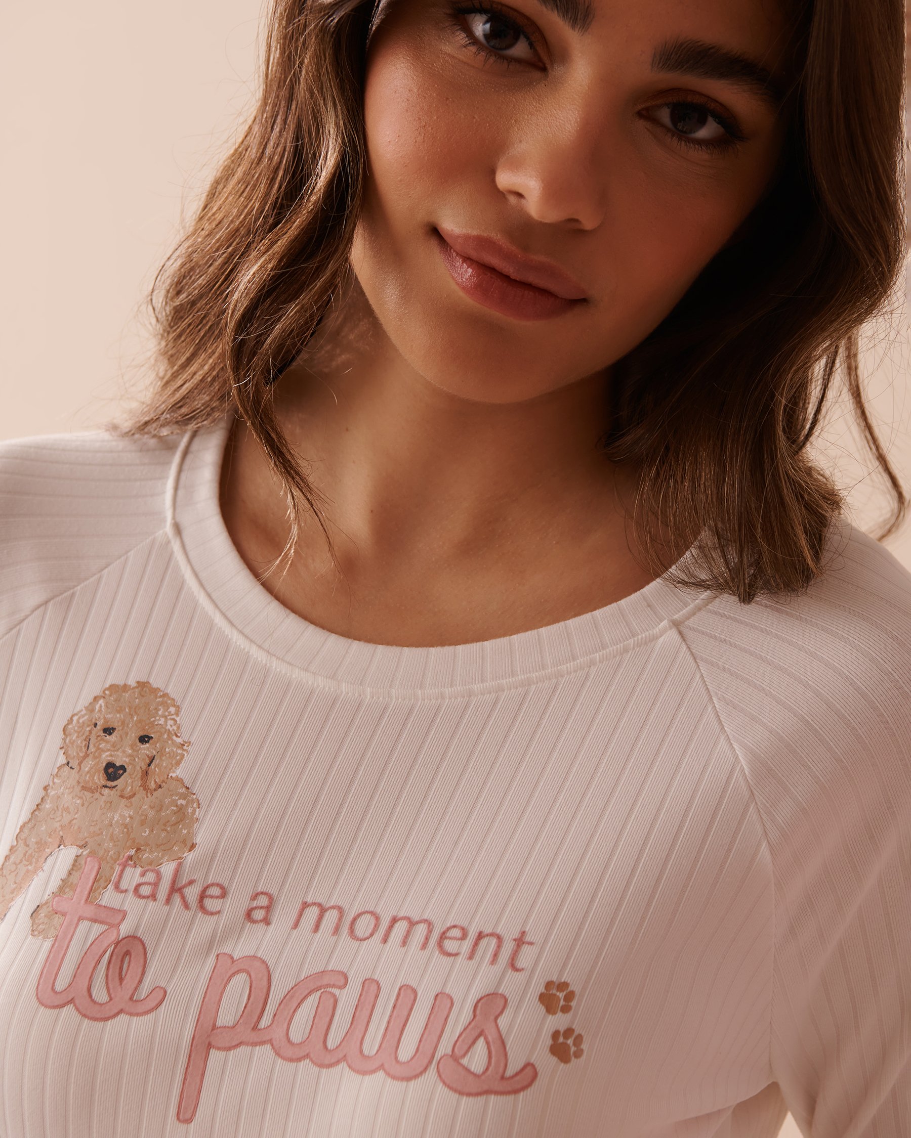 LA VIE EN ROSE Chandail manches longues en jersey côtelé imprimé chien Blanc 40100591 - Voir4