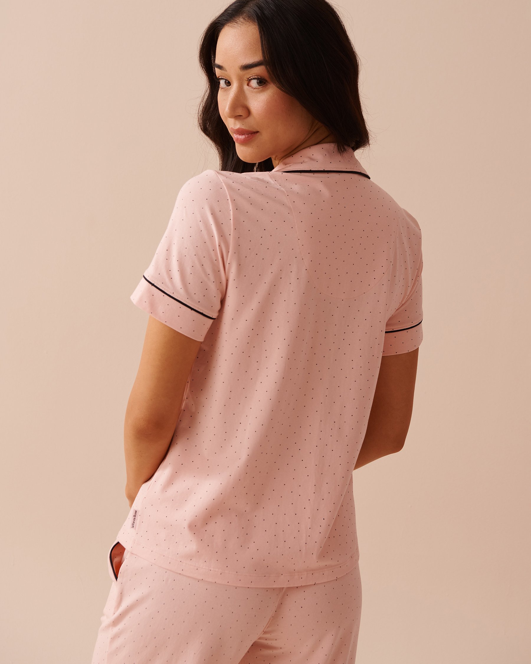 LA VIE EN ROSE Cotton Short Sleeve Button-down Shirt Pink Dots 40100600 - View2