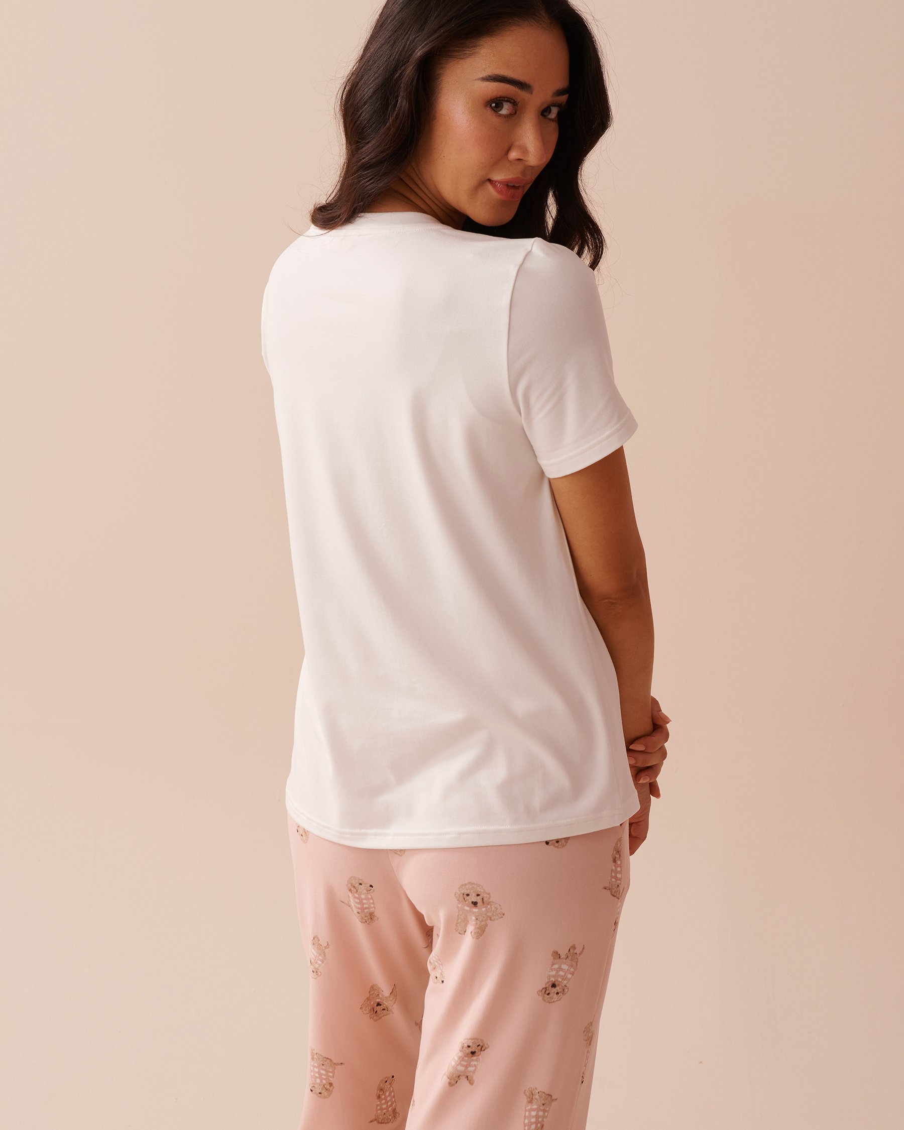LA VIE EN ROSE Dog Print Super Soft T-shirt White 40100601 - View2