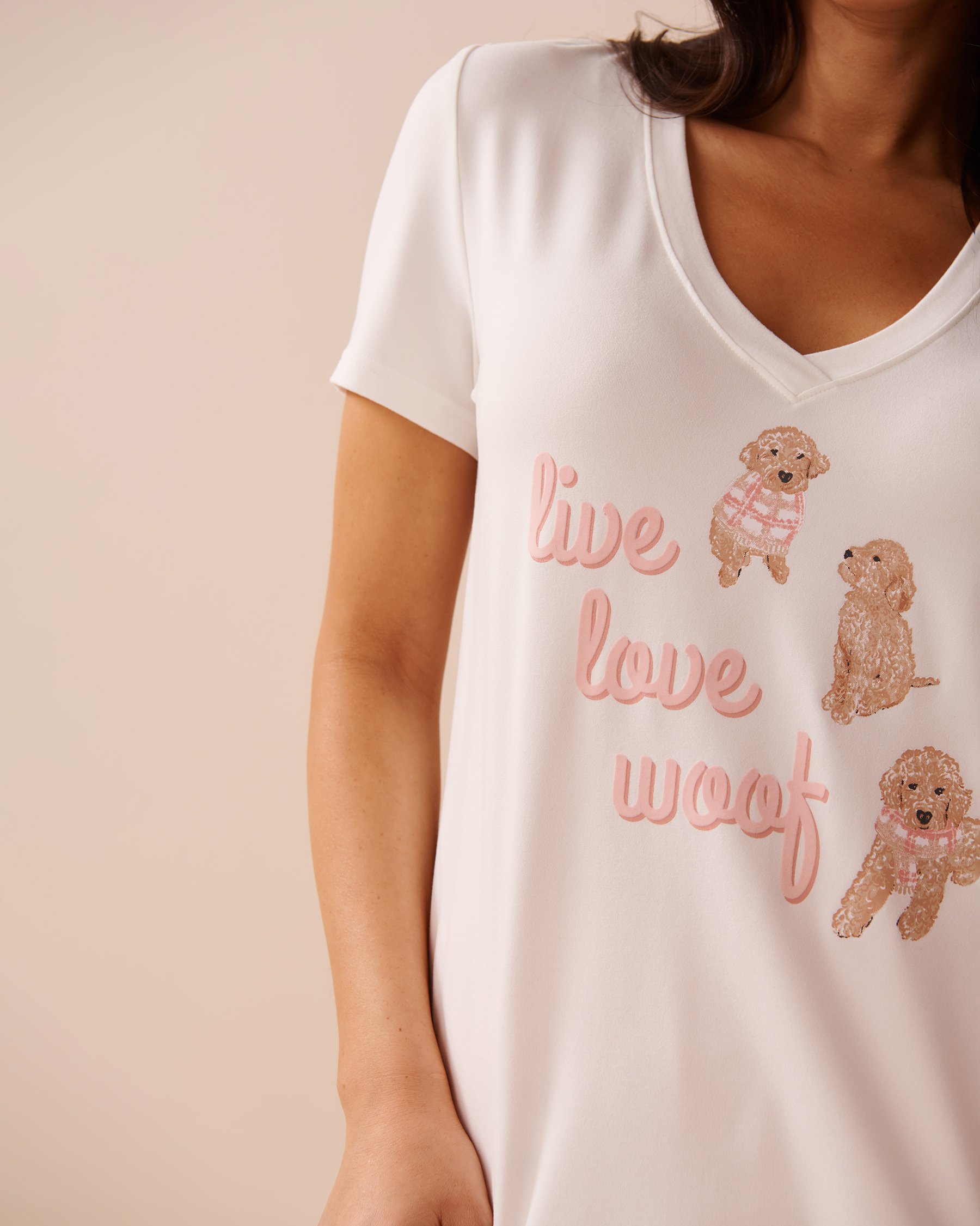 LA VIE EN ROSE Dog Print Super Soft T-shirt White 40100601 - View3