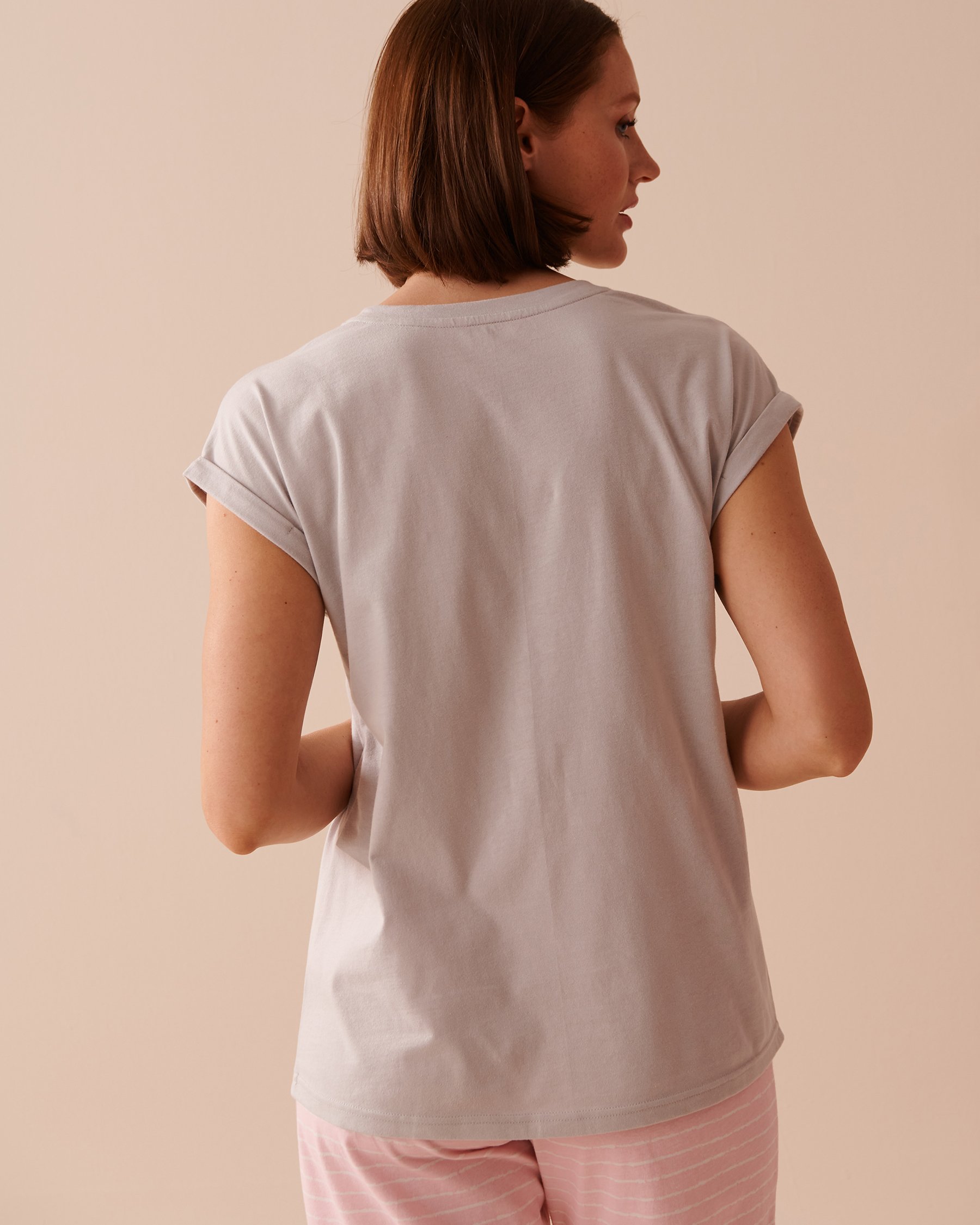 LA VIE EN ROSE T-shirt col rond en coton à imprimé pomme Gris 40100608 - Voir3