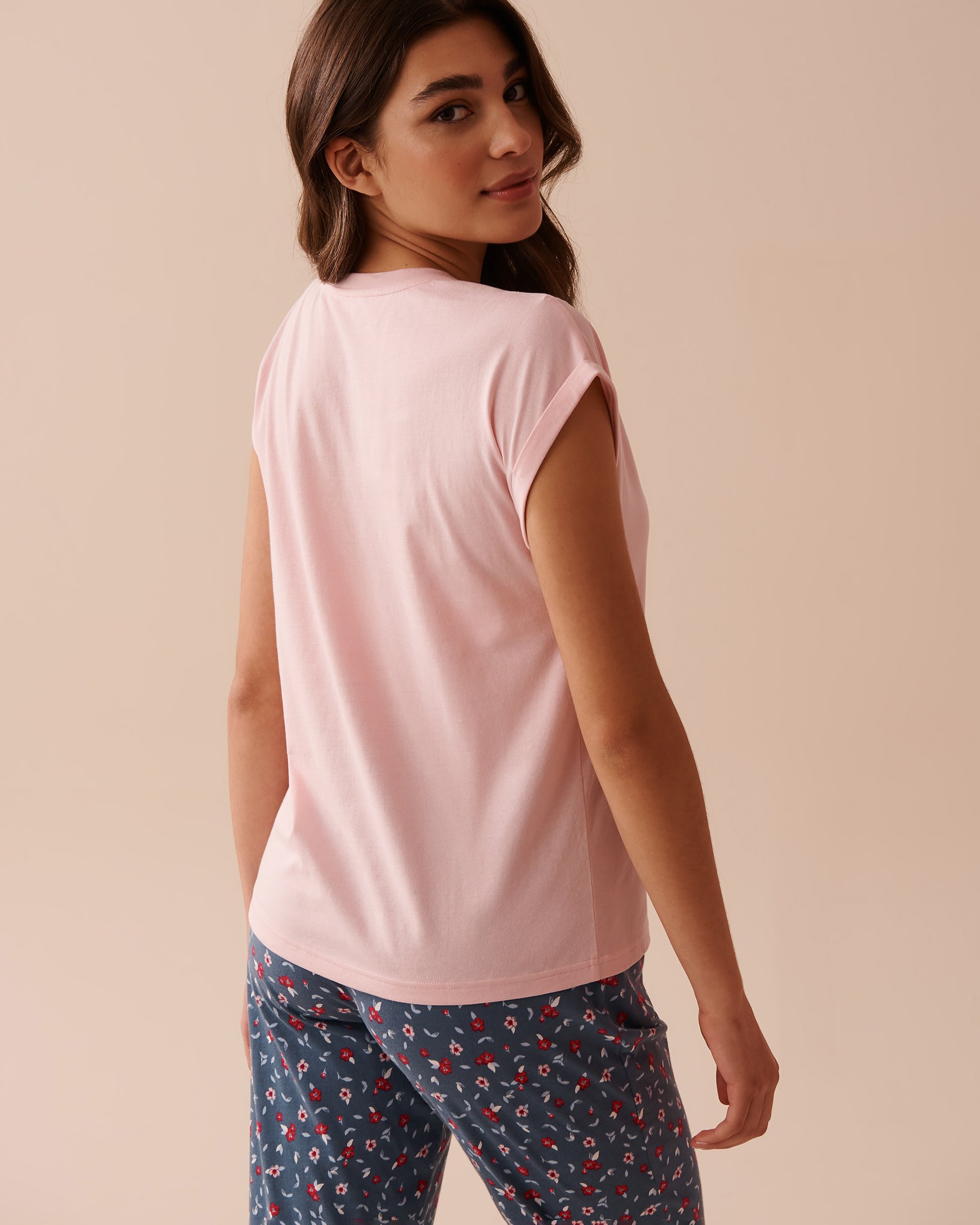 LA VIE EN ROSE T-shirt col rond en coton à imprimé pomme Rose pâle 40100608 - Voir2