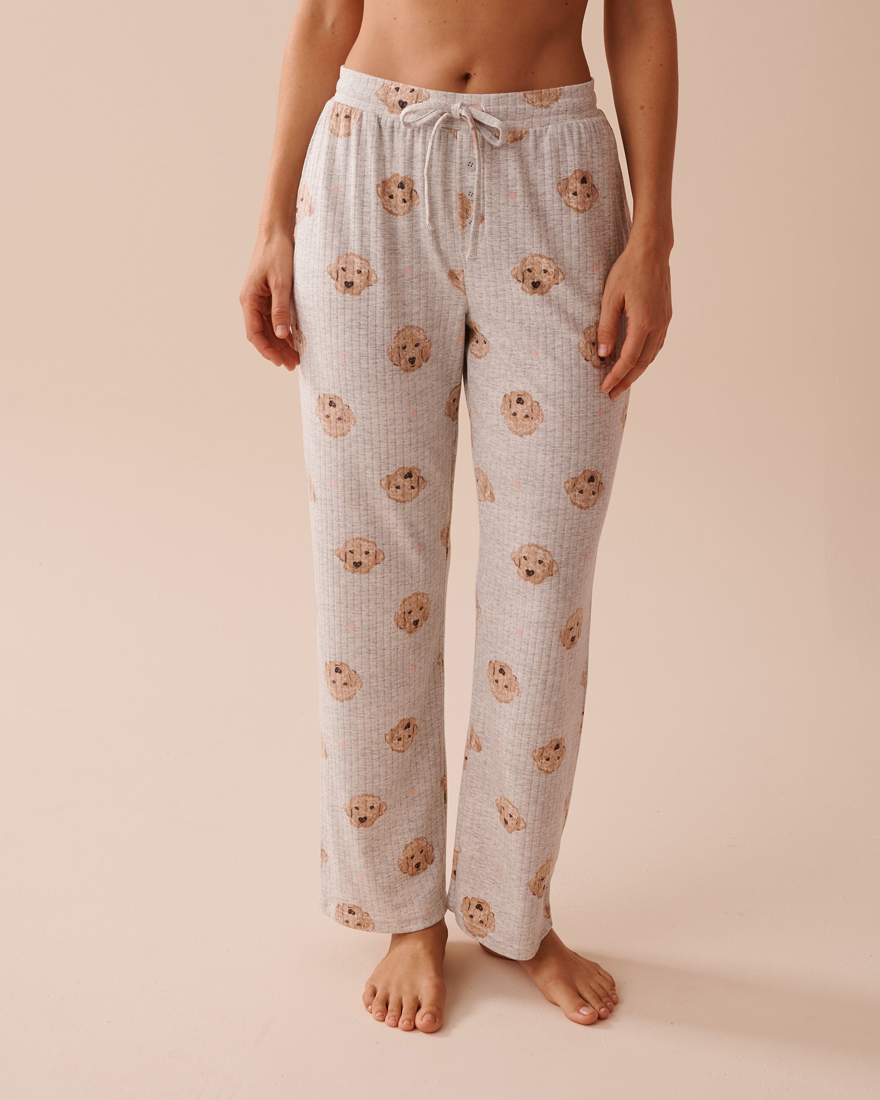 LA VIE EN ROSE Dog Print Ribbed Jersey Pajama Pants Grey Dog Print 40200583 - View1