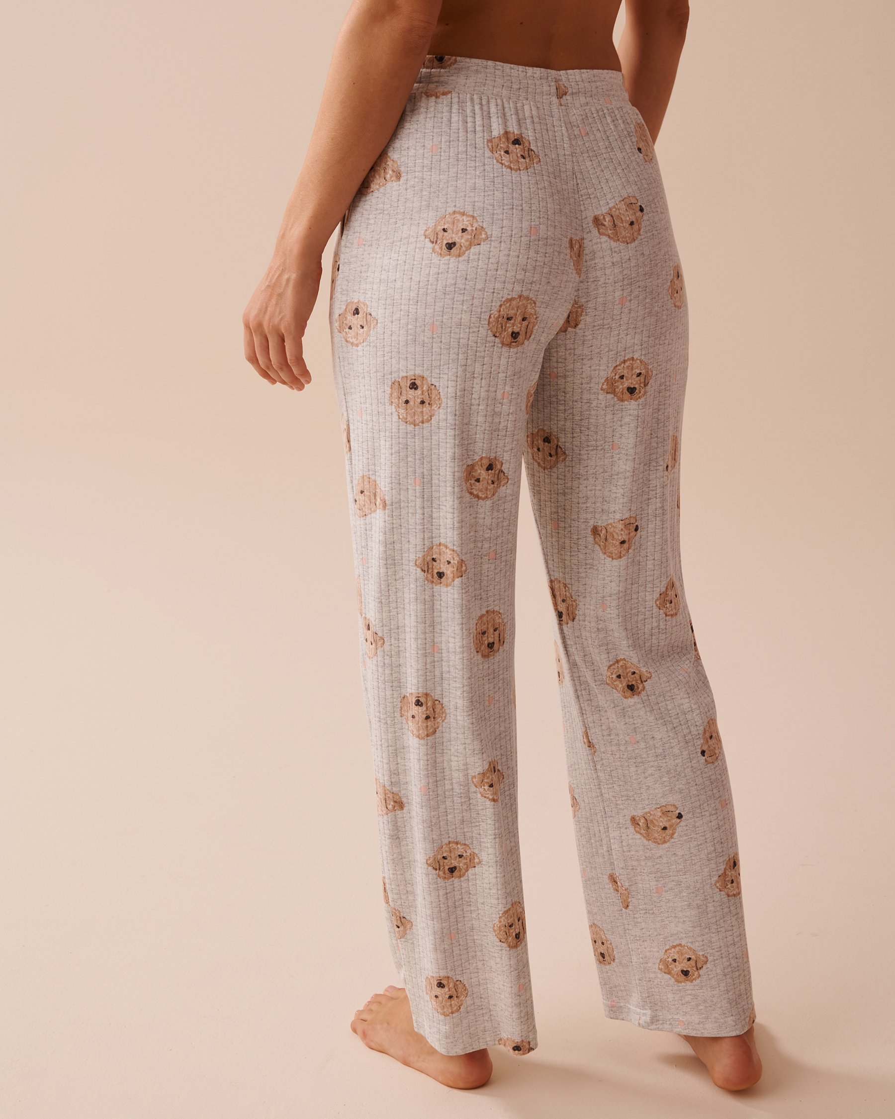 LA VIE EN ROSE Dog Print Ribbed Jersey Pajama Pants Grey Dog Print 40200583 - View2