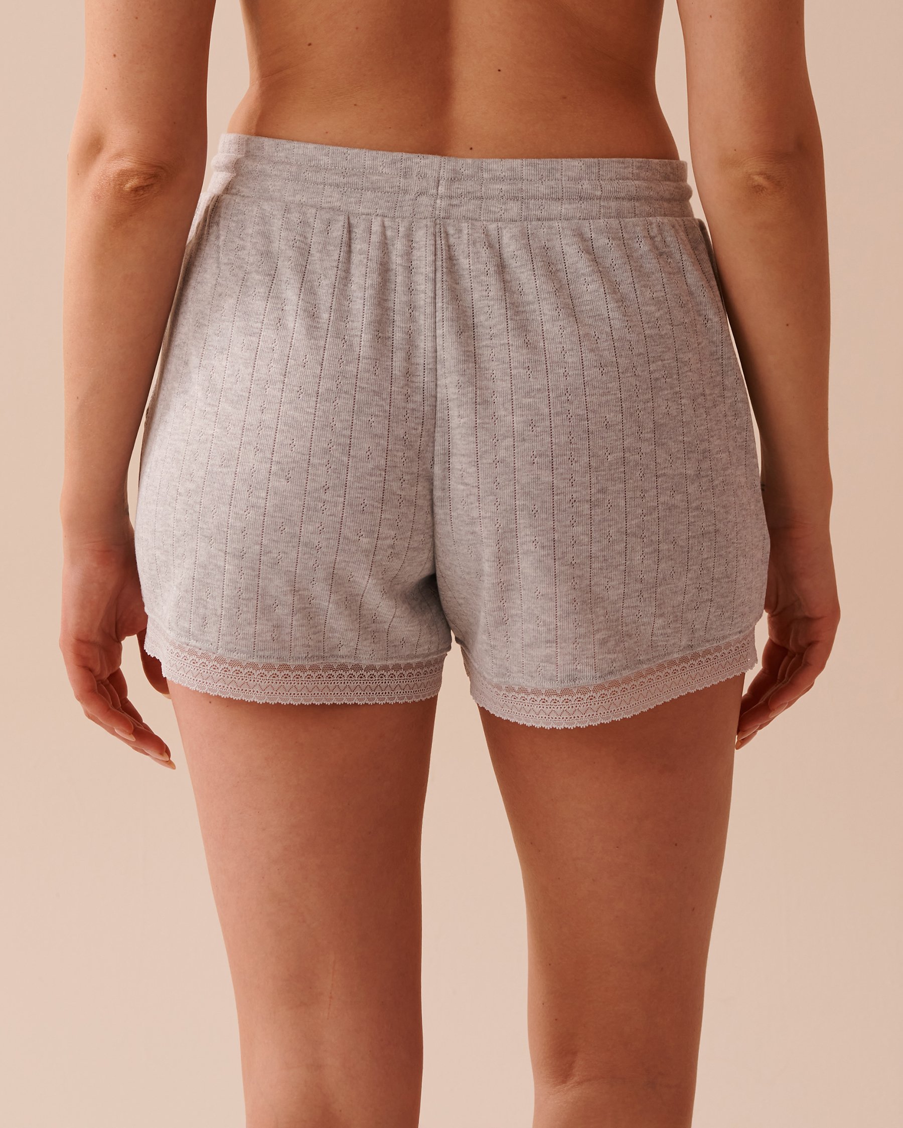 LA VIE EN ROSE Short de pyjama maille pointelle et bordure de dentelle Gris 40200584 - Voir2