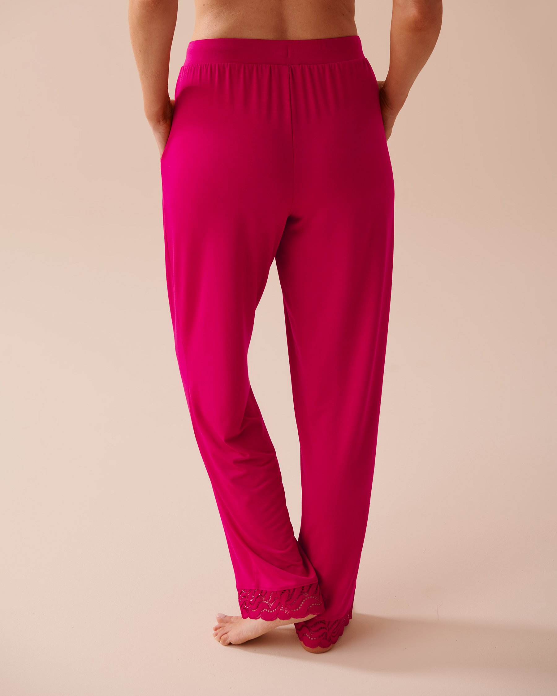 LA VIE EN ROSE Lace Detail Modal Pants Raspberry Red 40200597 - View2