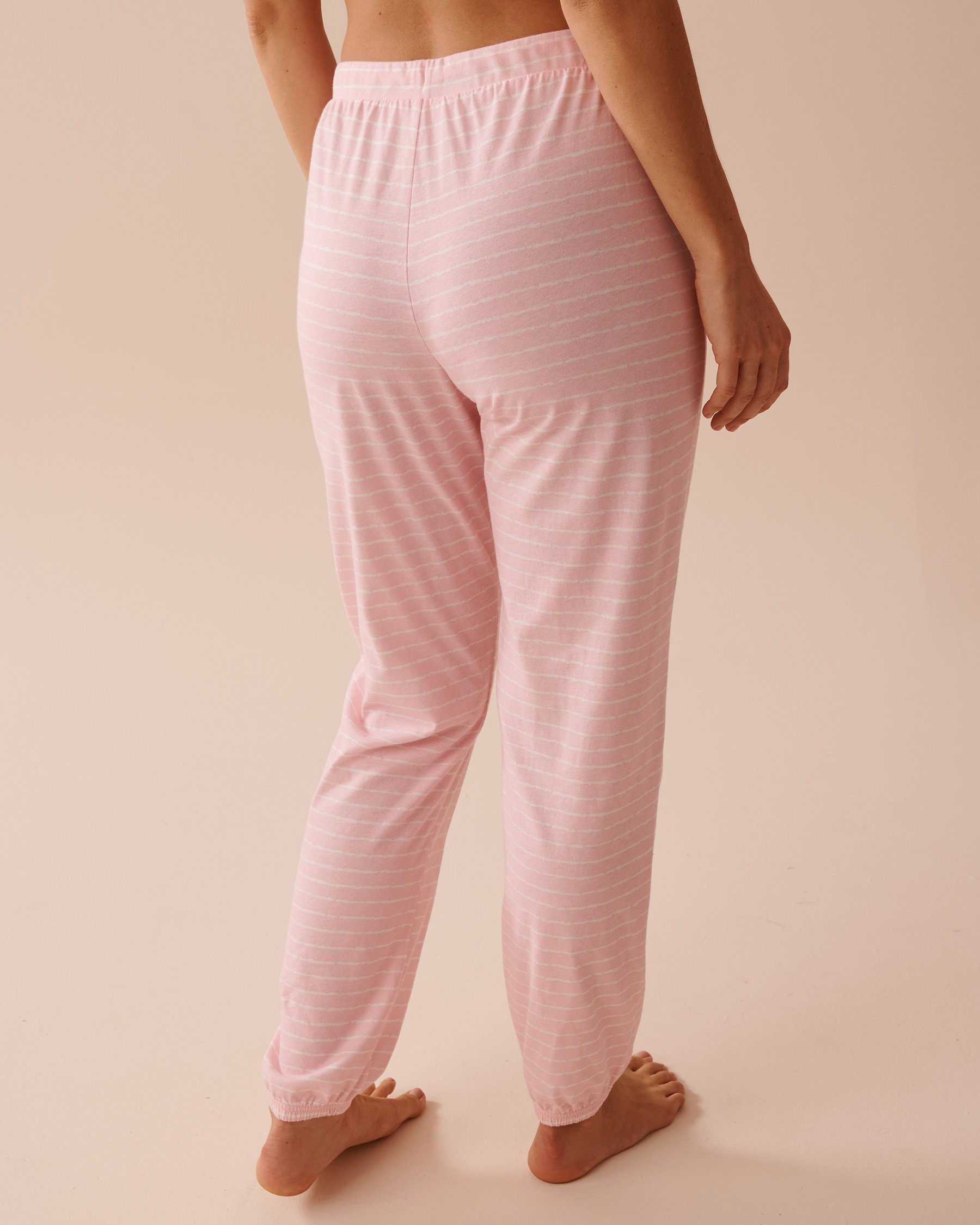 LA VIE EN ROSE Pantalon de pyjama jogger en coton à rayures roses Rayures roses et blanches 40200603 - Voir2