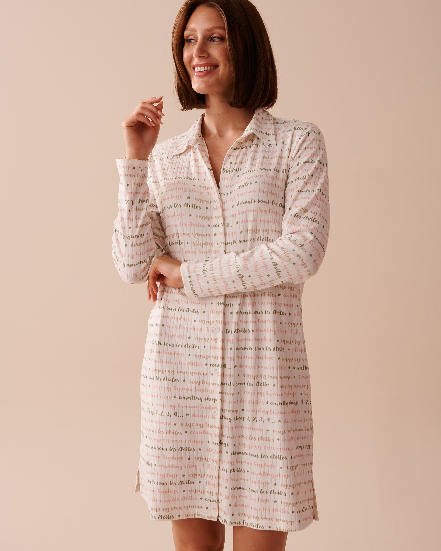 LA VIE EN ROSE Chemise de nuit en jersey côtelé Citations 40500363 - Voir1