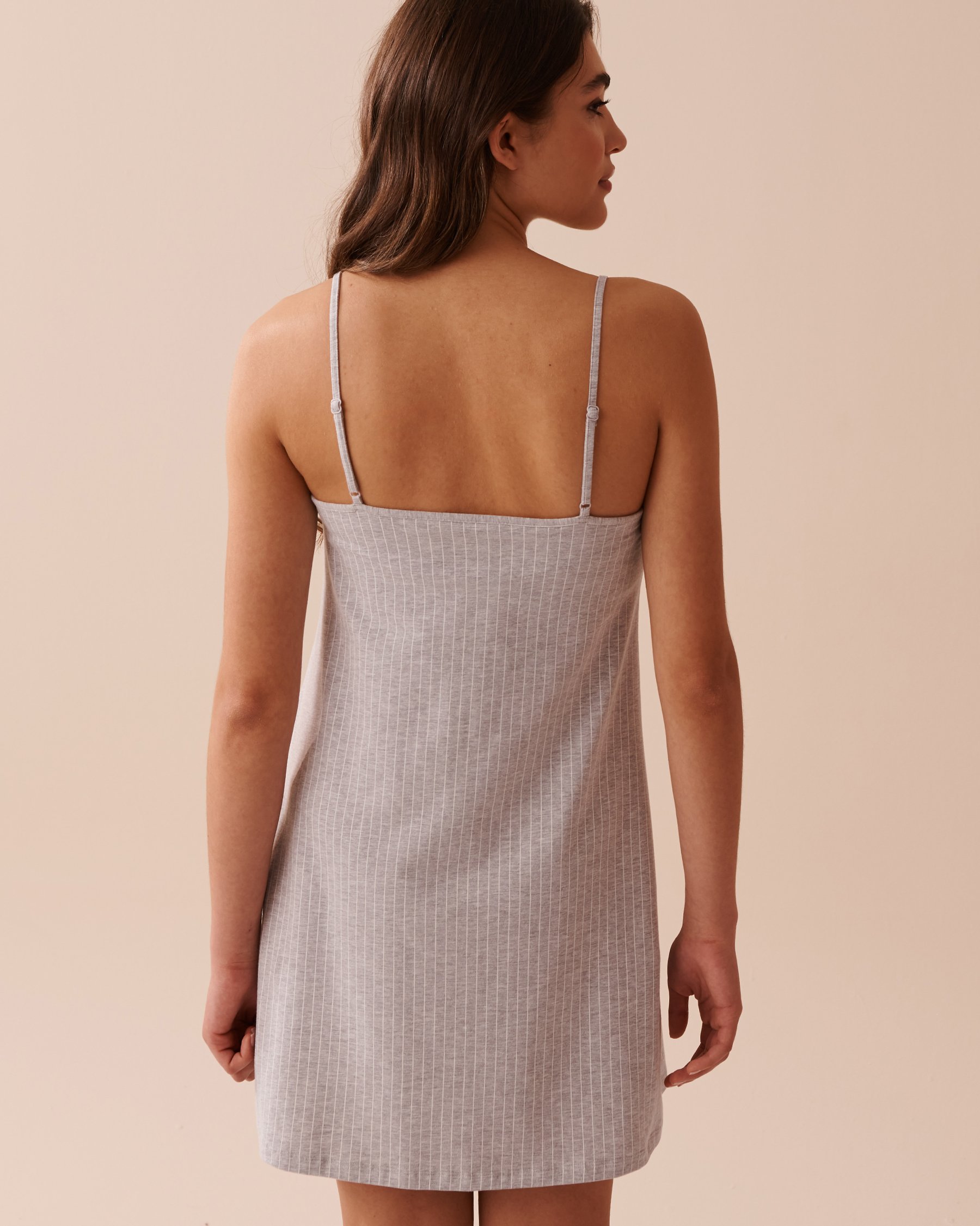 LA VIE EN ROSE Cotton Nightie Grey & White Stripes 40500367 - View2