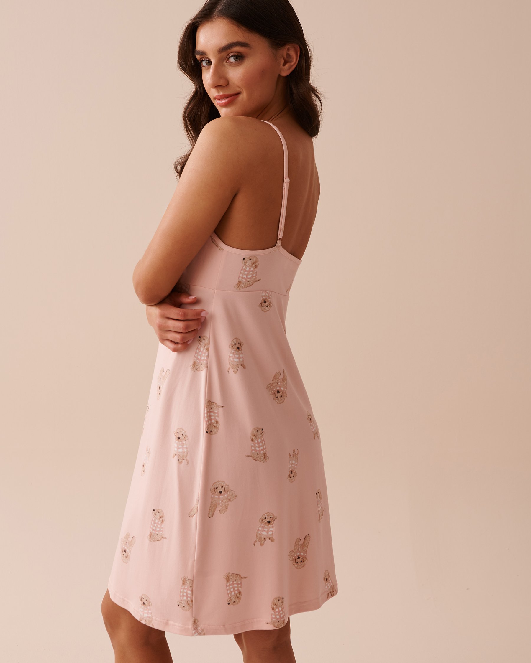 LA VIE EN ROSE Dog Print Super Soft Nightie Pink Dog Print 40500370 - View2