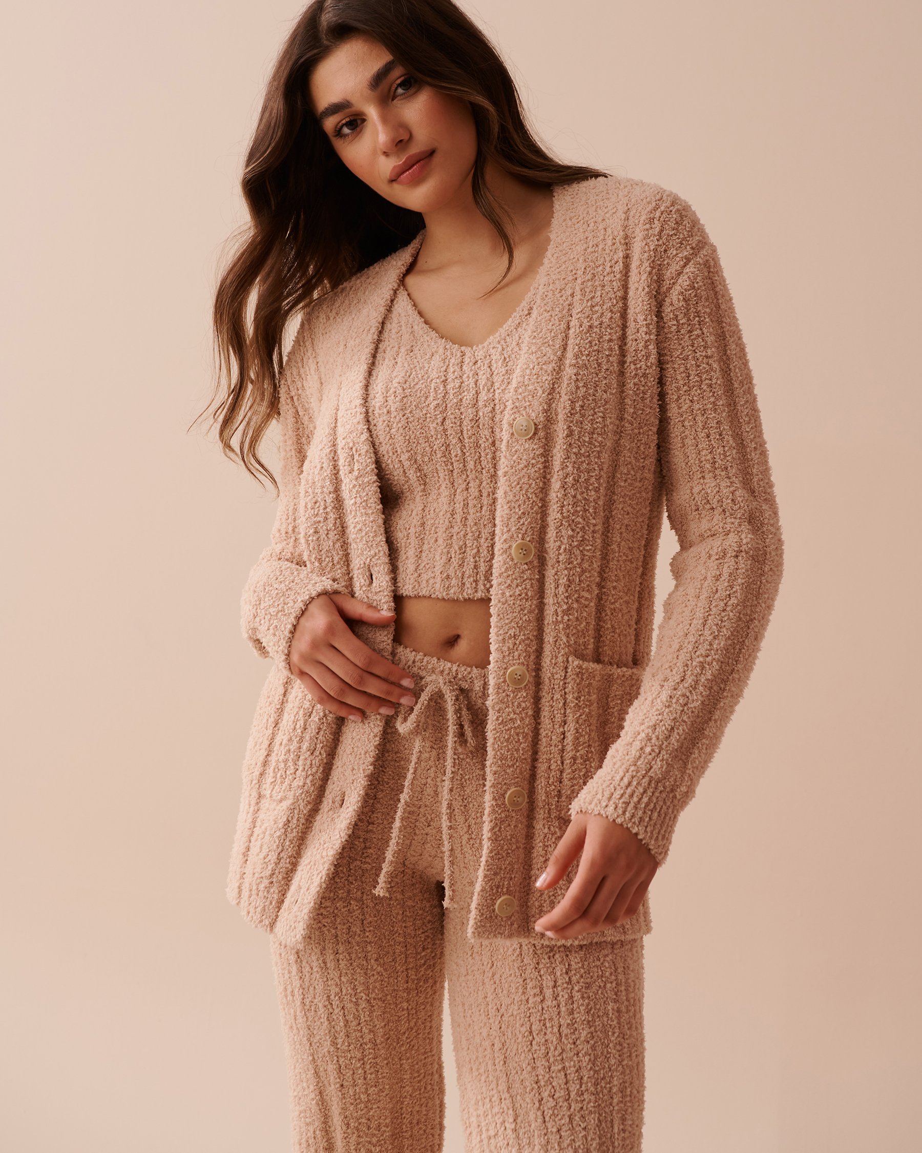 LA VIE EN ROSE Ribbed Chenille Cardigan Cream 50500012 - View3