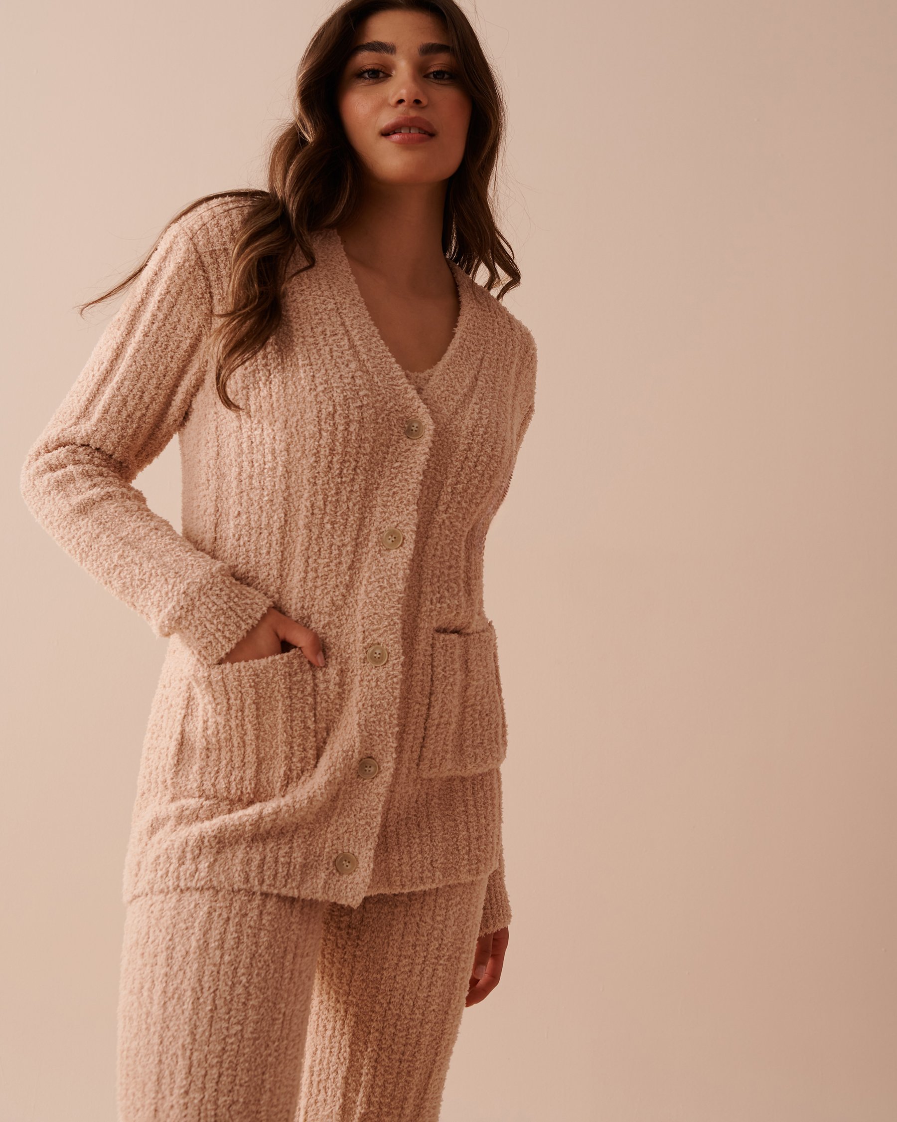 LA VIE EN ROSE Ribbed Chenille Cardigan Cream 50500012 - View6