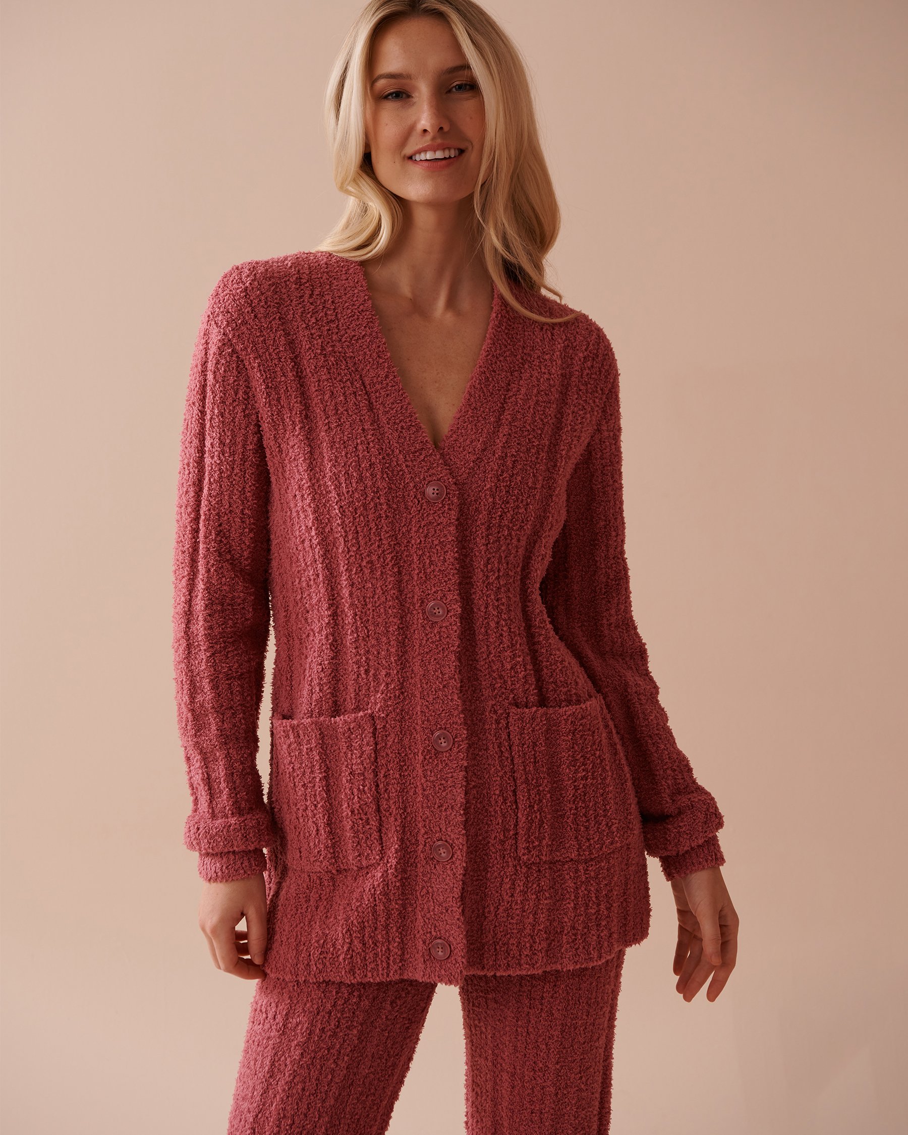 LA VIE EN ROSE Ribbed Chenille Cardigan Dusty Pink 50500012 - View4