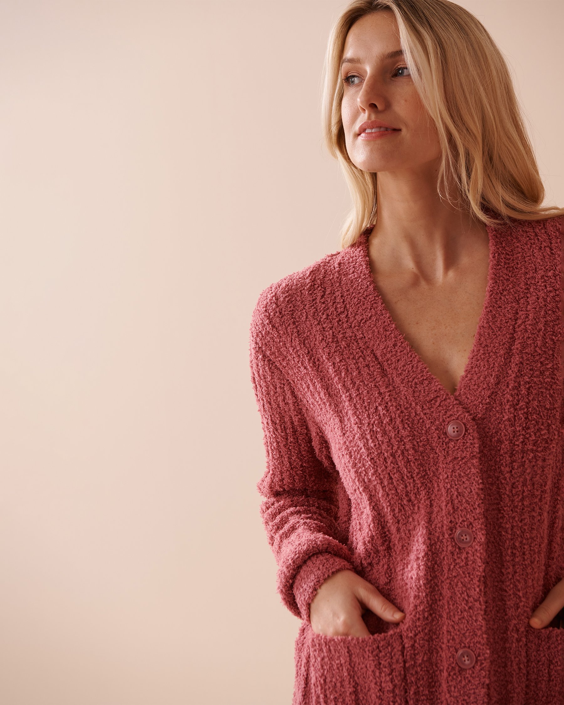 LA VIE EN ROSE Ribbed Chenille Cardigan Dusty Pink 50500012 - View6