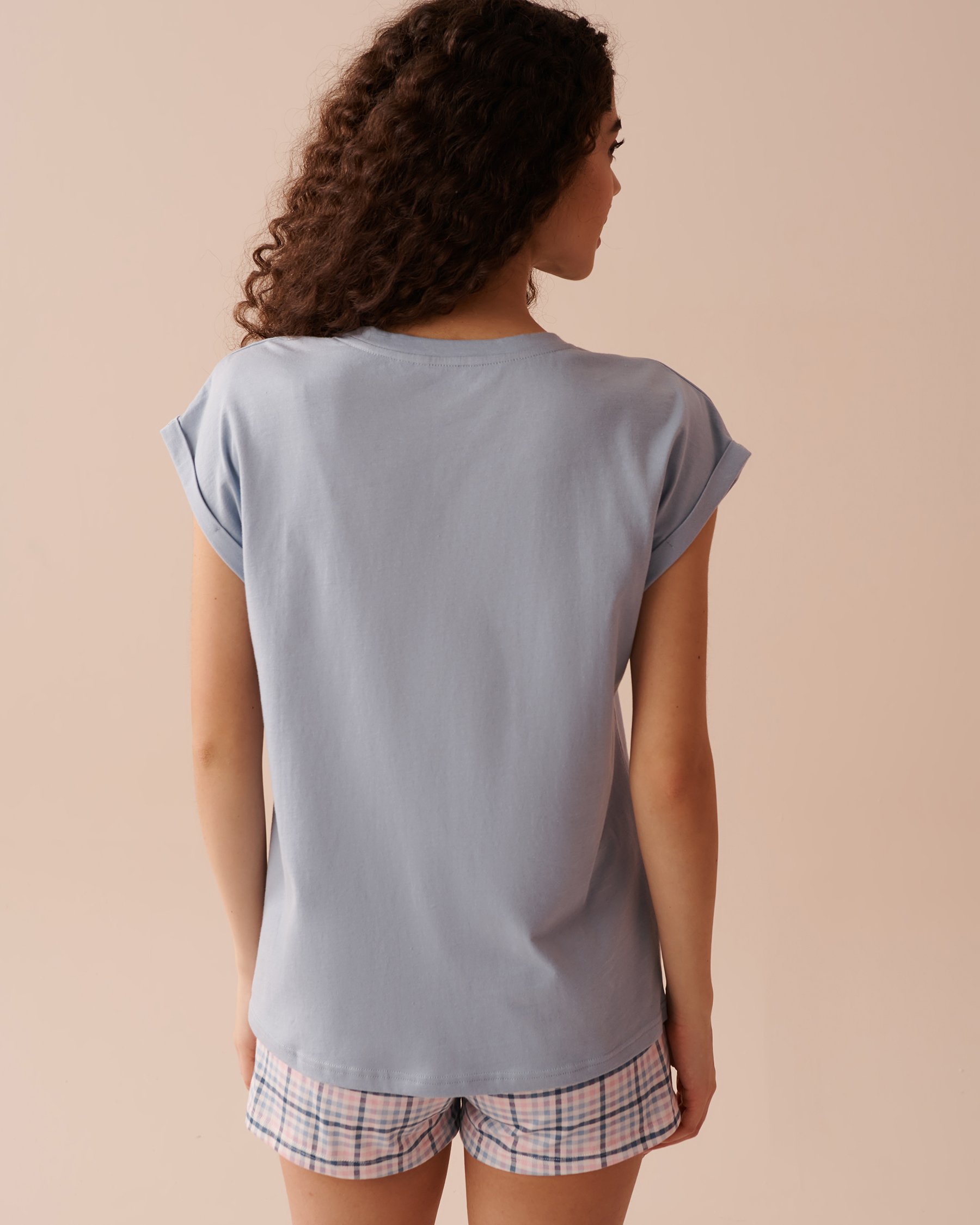 LA VIE EN ROSE Apple Print Cotton Crew Neck T-shirt Misty Blue 40100608 - View2