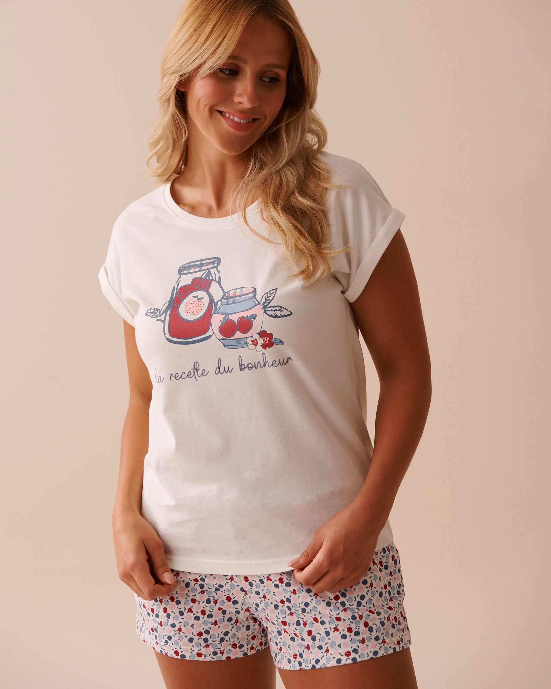 LA VIE EN ROSE T-shirt col rond en coton à imprimé pomme Blanc 40100608 - View1