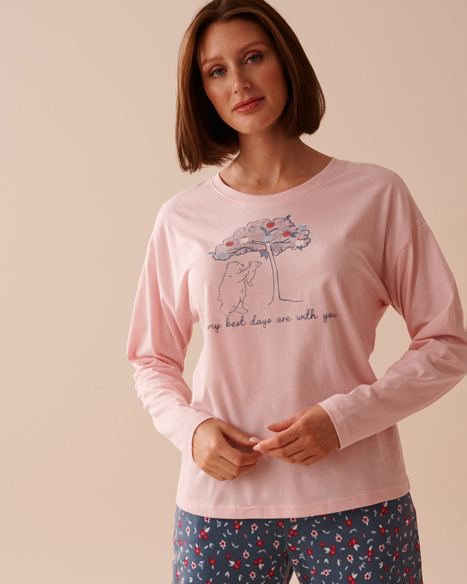 LA VIE EN ROSE Apple Print Cotton Long Sleeve Shirt Light pink 40100610 - View1