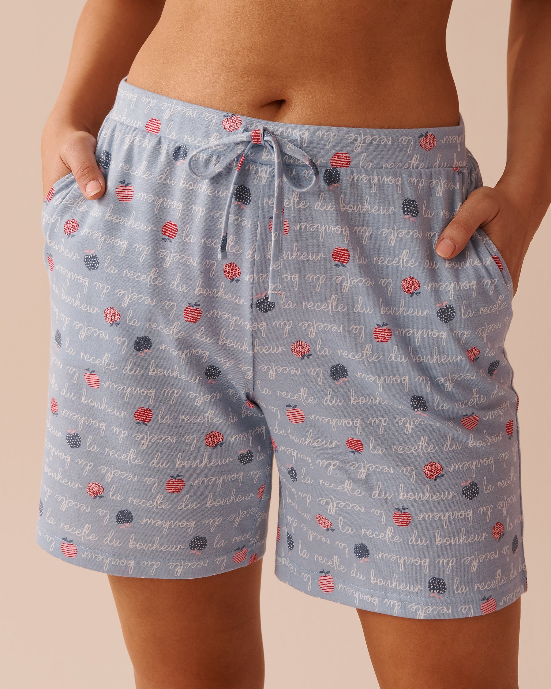 LA VIE EN ROSE Apple Print Cotton Pyjama Bermudas La recette du bonheur 40200599 - View1