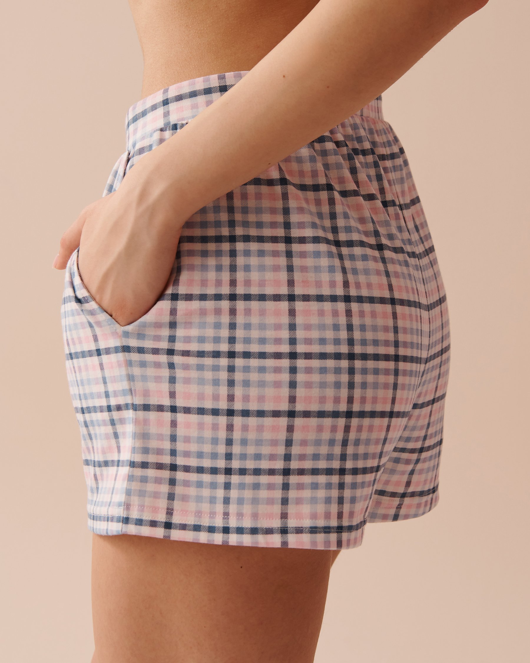 LA VIE EN ROSE Blue Plaid Cotton Pajama Shorts Blue & Pink Plaid 40200598 - View2