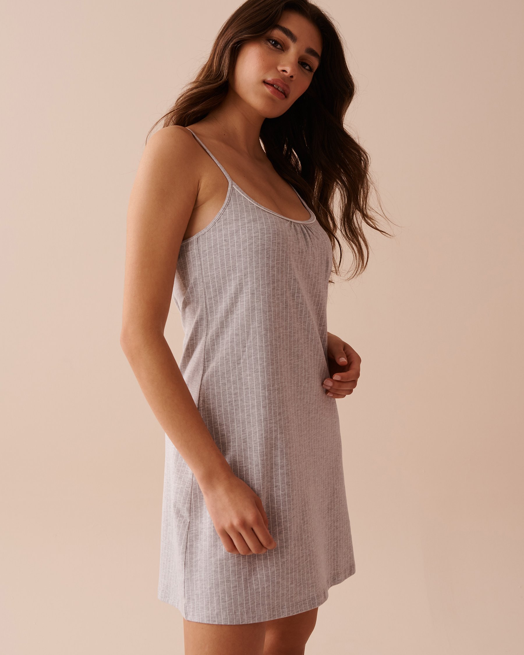 LA VIE EN ROSE Cotton Nightie Grey & White Stripes 40500367 - View1