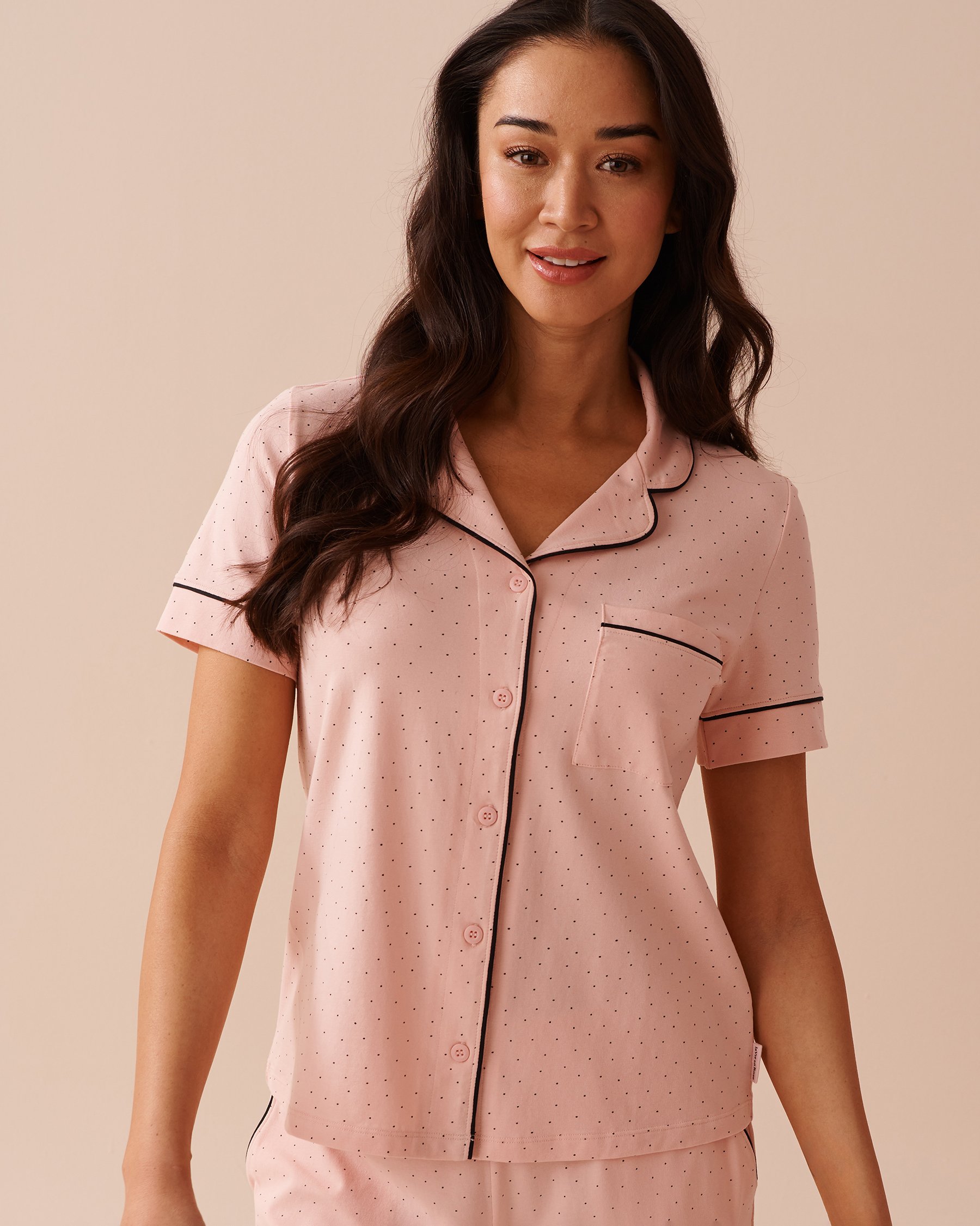 LA VIE EN ROSE Chemisier manches courtes en coton Pois roses 40100600 - View1