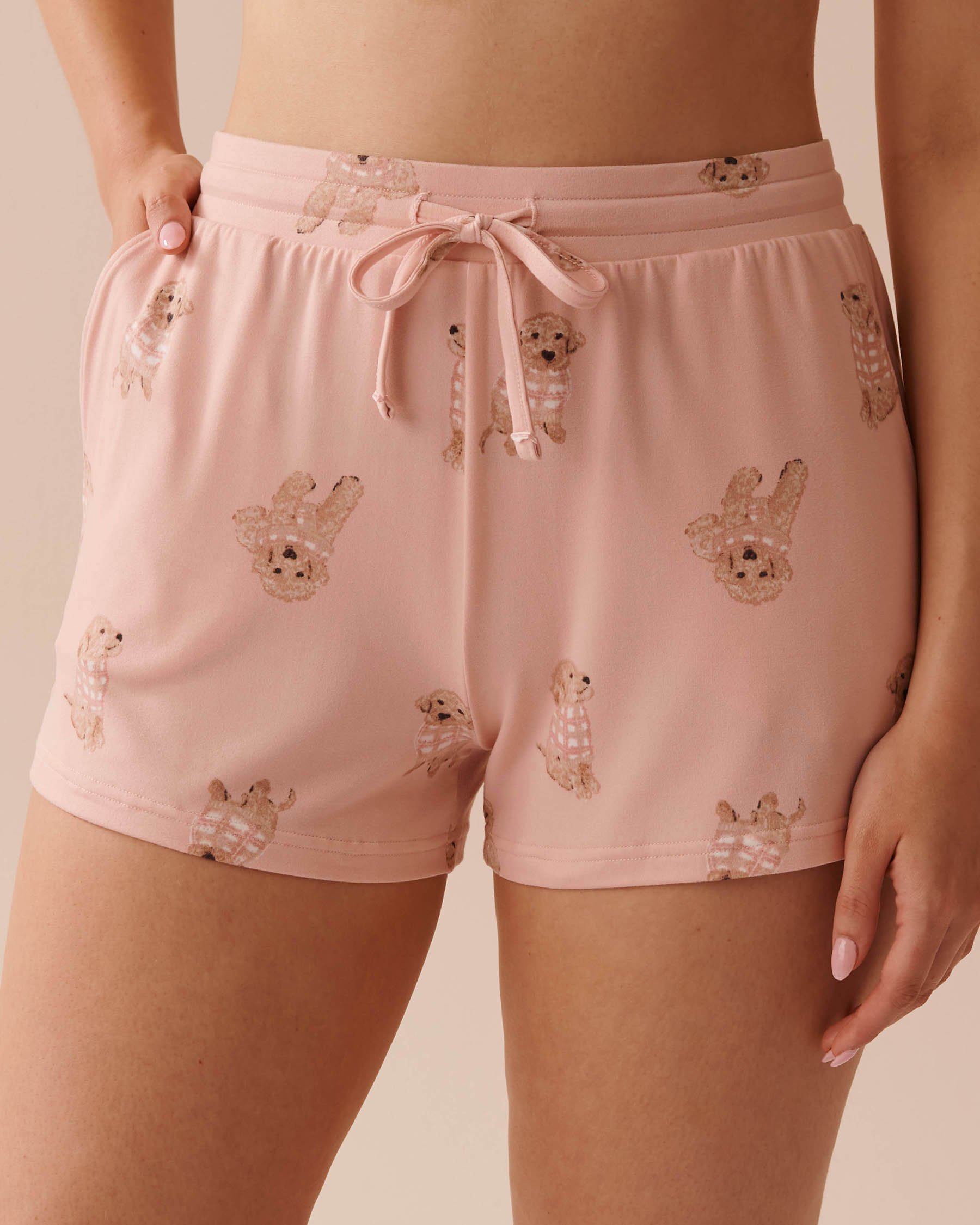 LA VIE EN ROSE Dog Print Super Soft Pajama Shorts Pink Dog Print 40200591 - View1