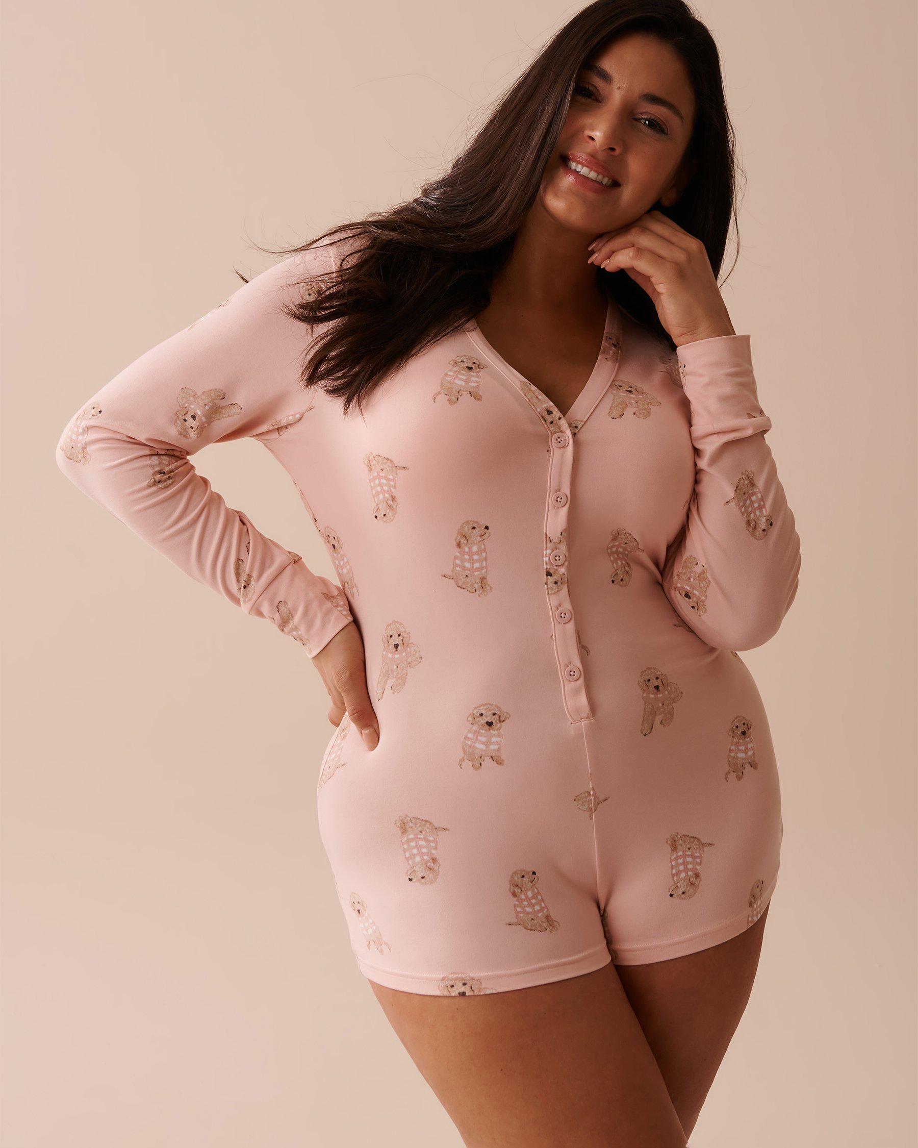 LA VIE EN ROSE Dog Print Super Soft Romper Pink Dog Print 40300047 - View1