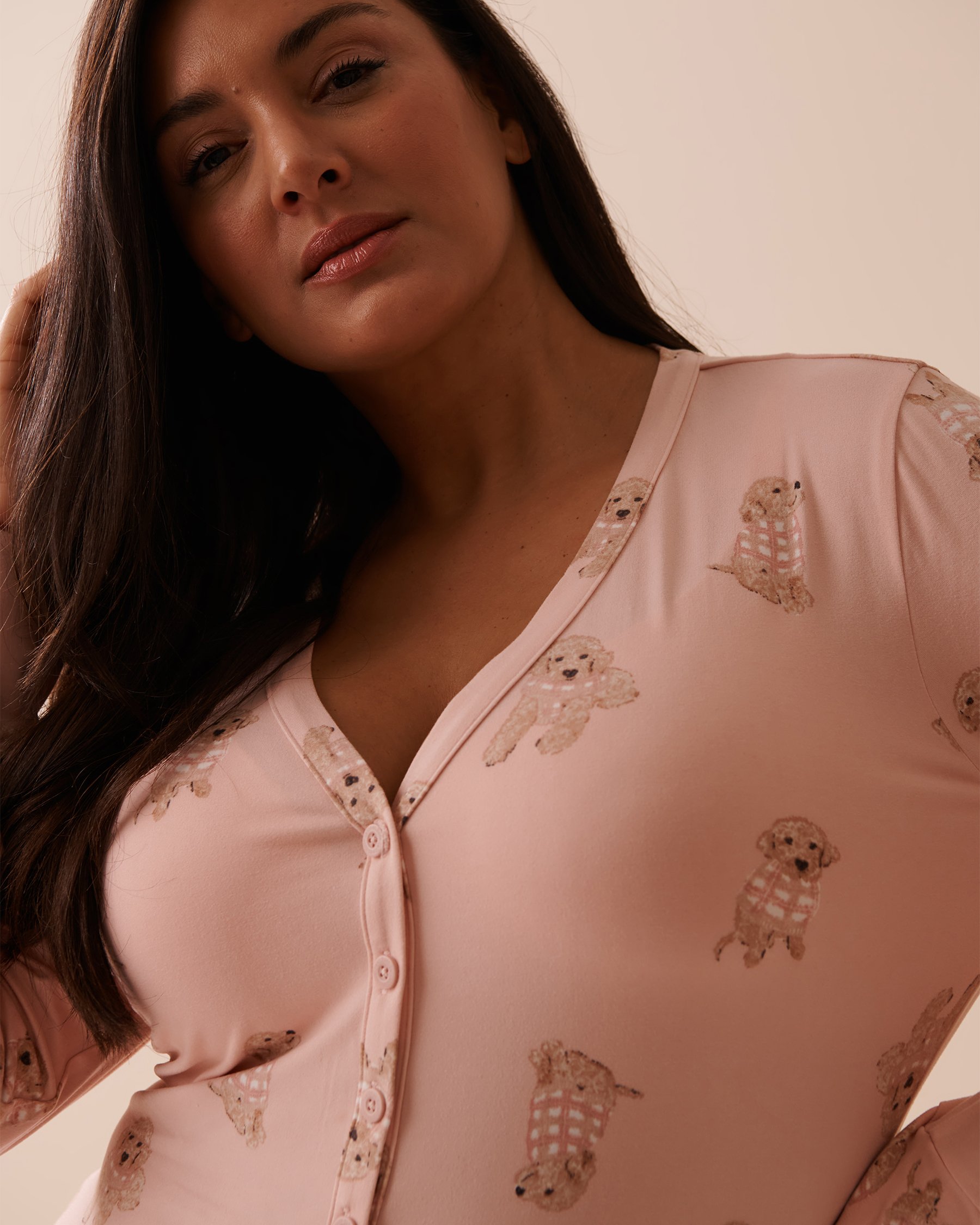 LA VIE EN ROSE Dog Print Super Soft Romper Pink Dog Print 40300047 - View3