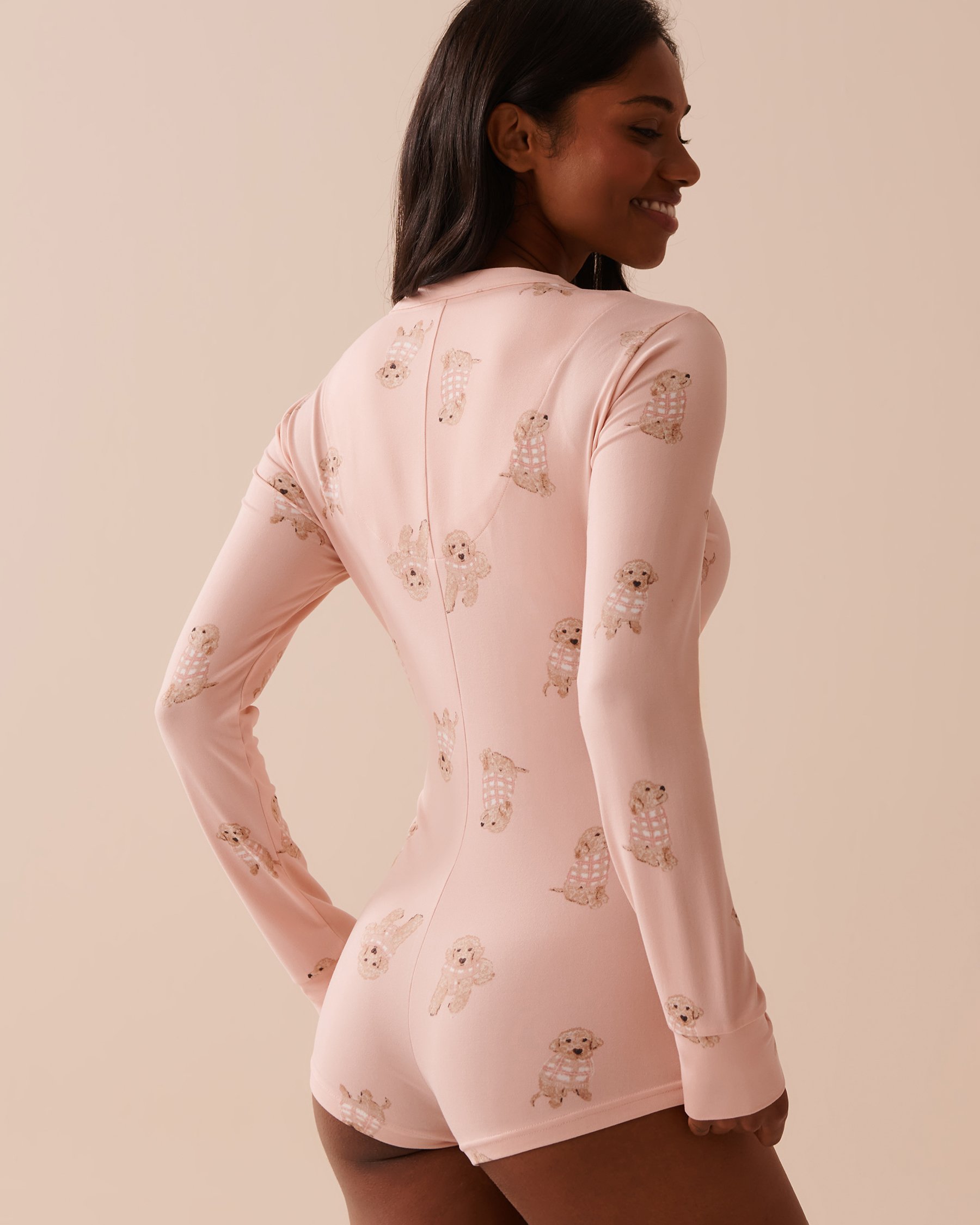 LA VIE EN ROSE Dog Print Super Soft Romper Pink Dog Print 40300047 - View5