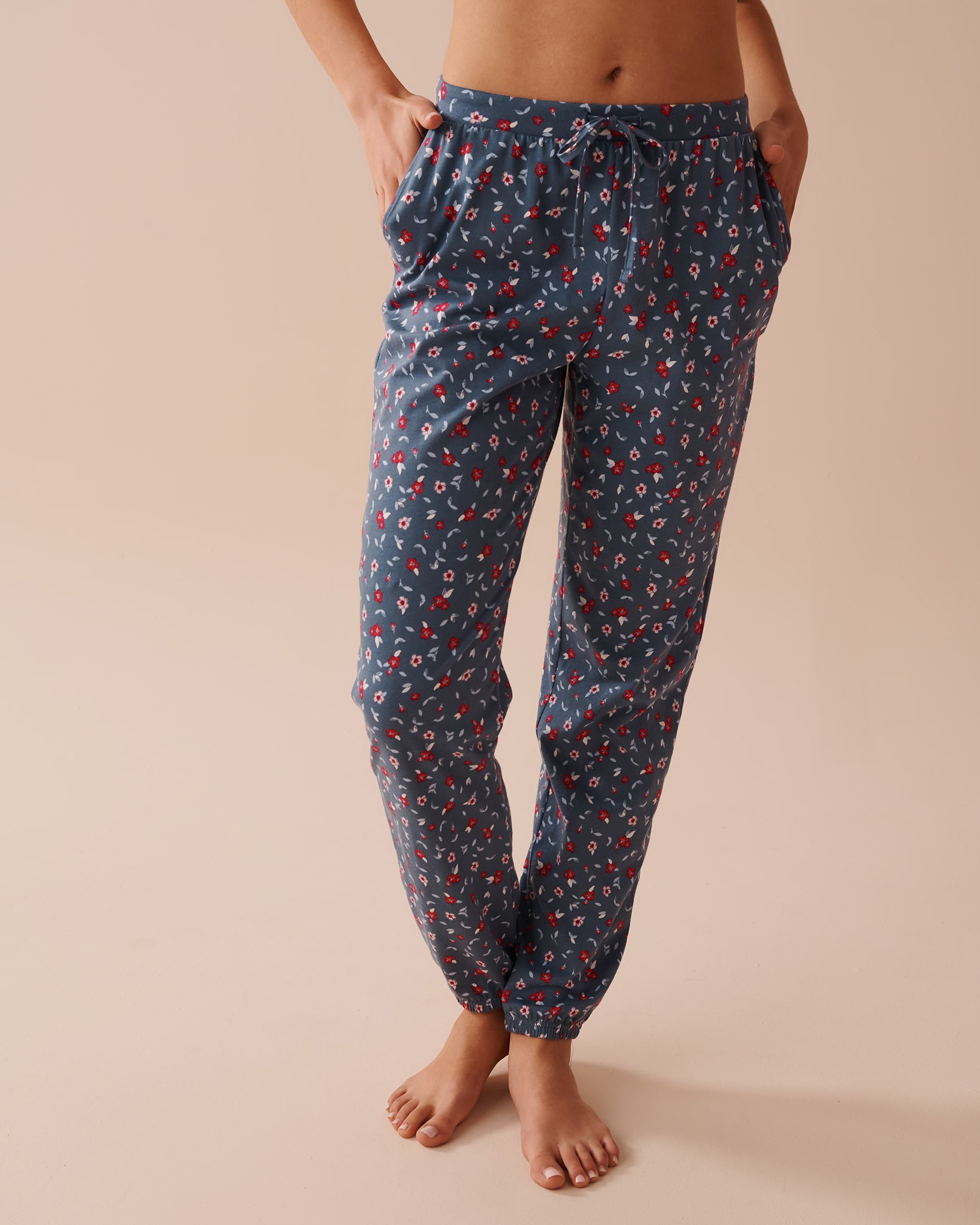 LA VIE EN ROSE Flower Print Cotton Jogger Pyjama Pants Blue Floral Print 40200603 - View1