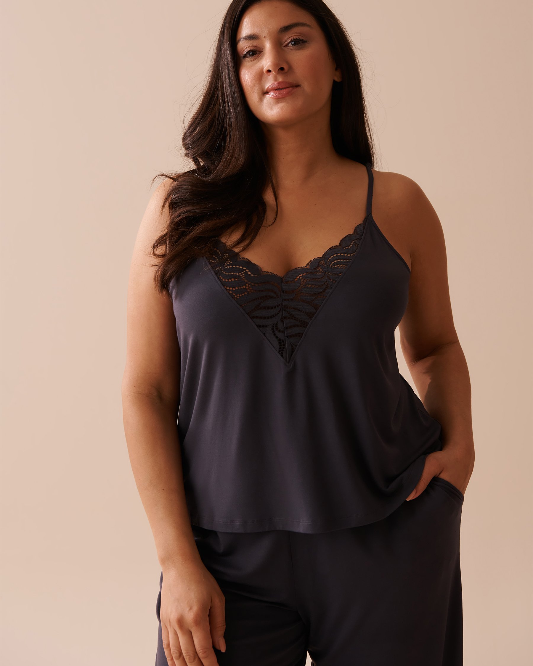 LA VIE EN ROSE Lace Detail Modal Cami Anthracite 40100607 - View4