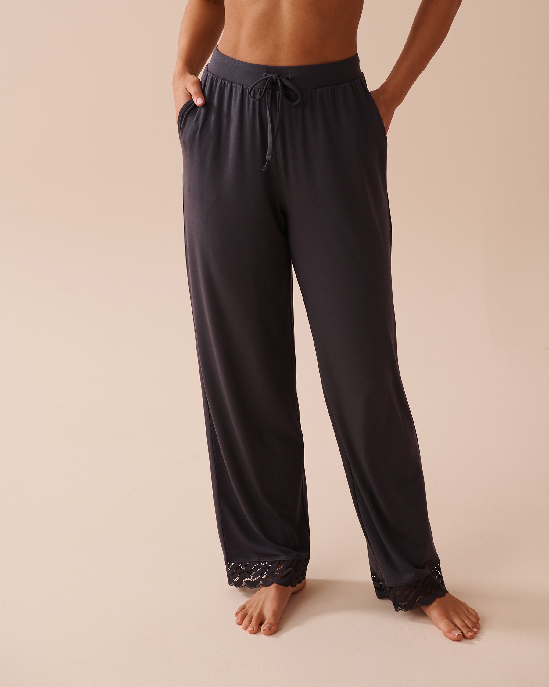 LA VIE EN ROSE Lace Detail Modal Pants Anthracite 40200597 - View1