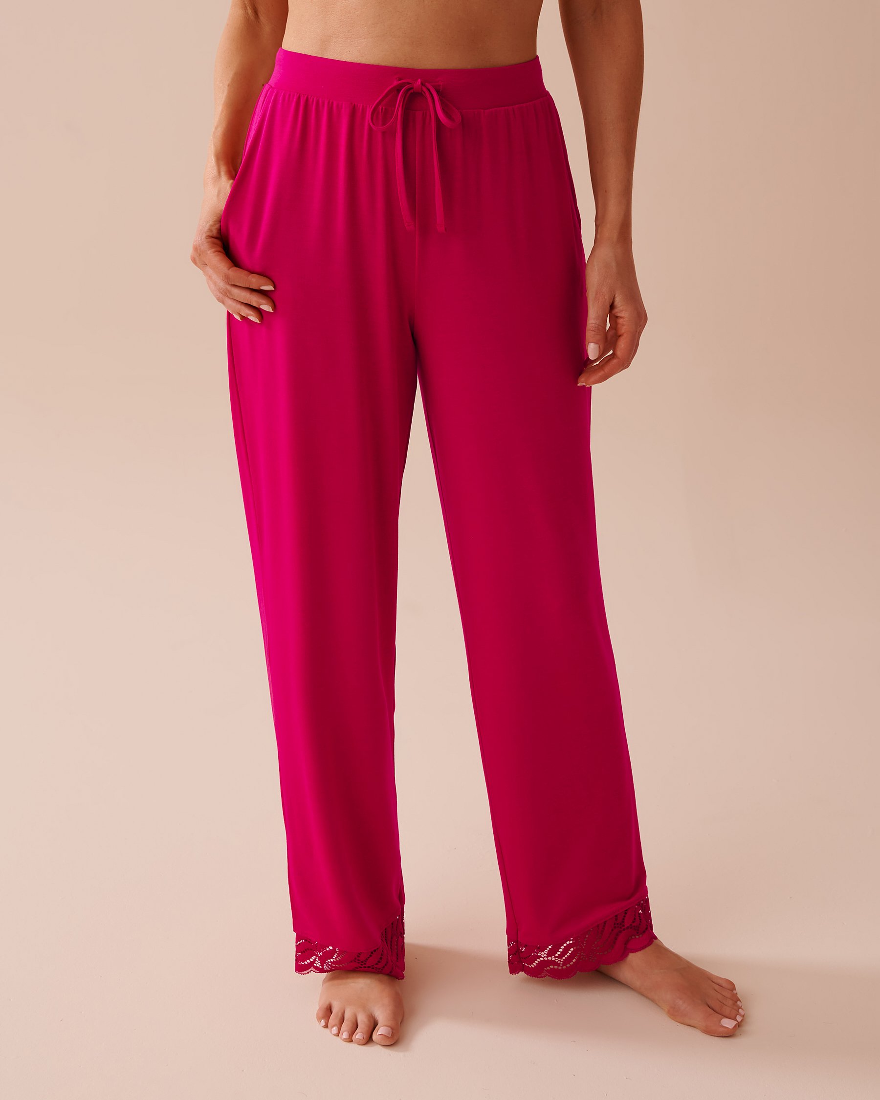 LA VIE EN ROSE Lace Detail Modal Pants Raspberry Red 40200597 - View1