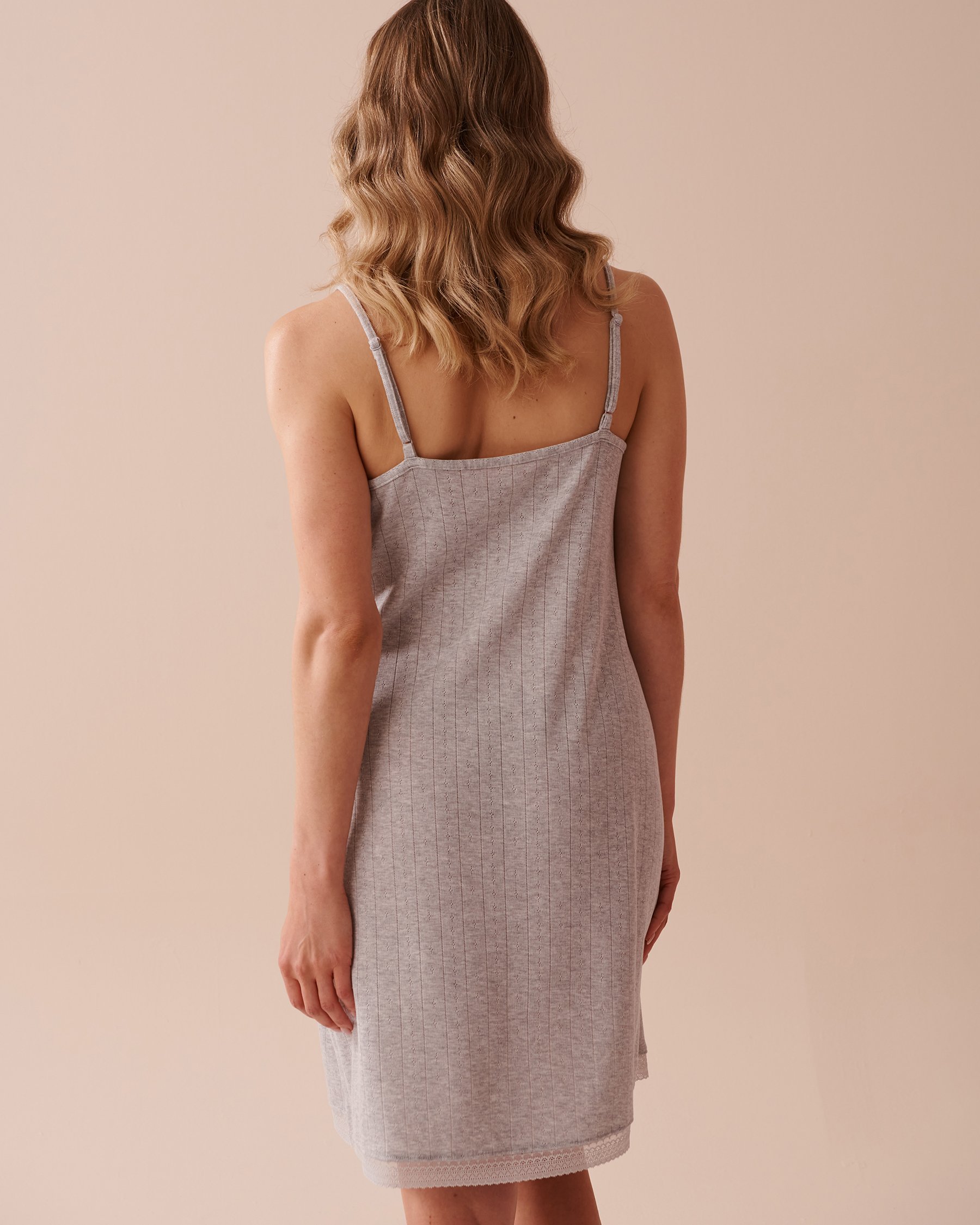 LA VIE EN ROSE Nuisette maille pointelle et bordure de dentelle Gris 40500364 - View2