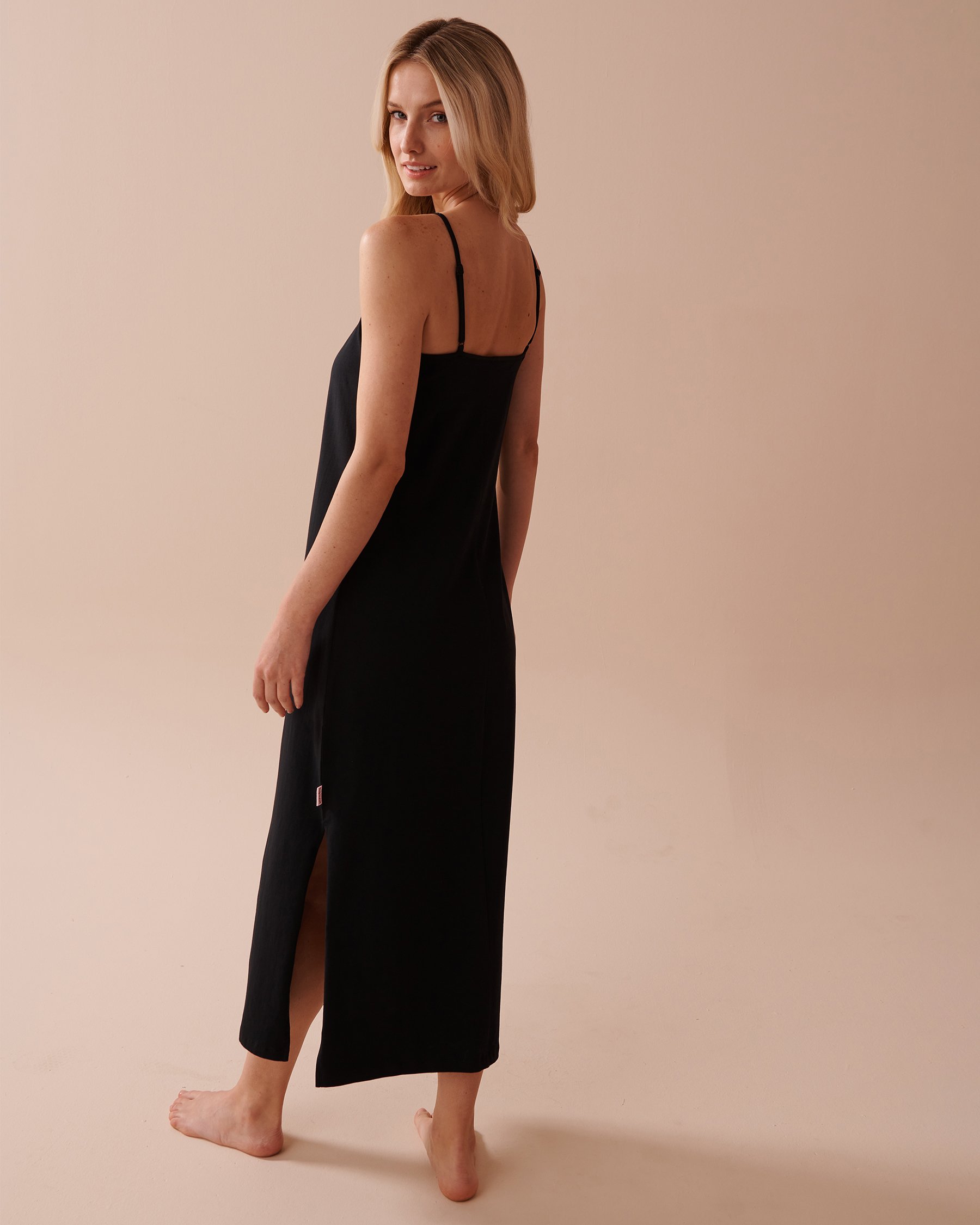 LA VIE EN ROSE Long Cotton Nightie Black 40500368 - View2