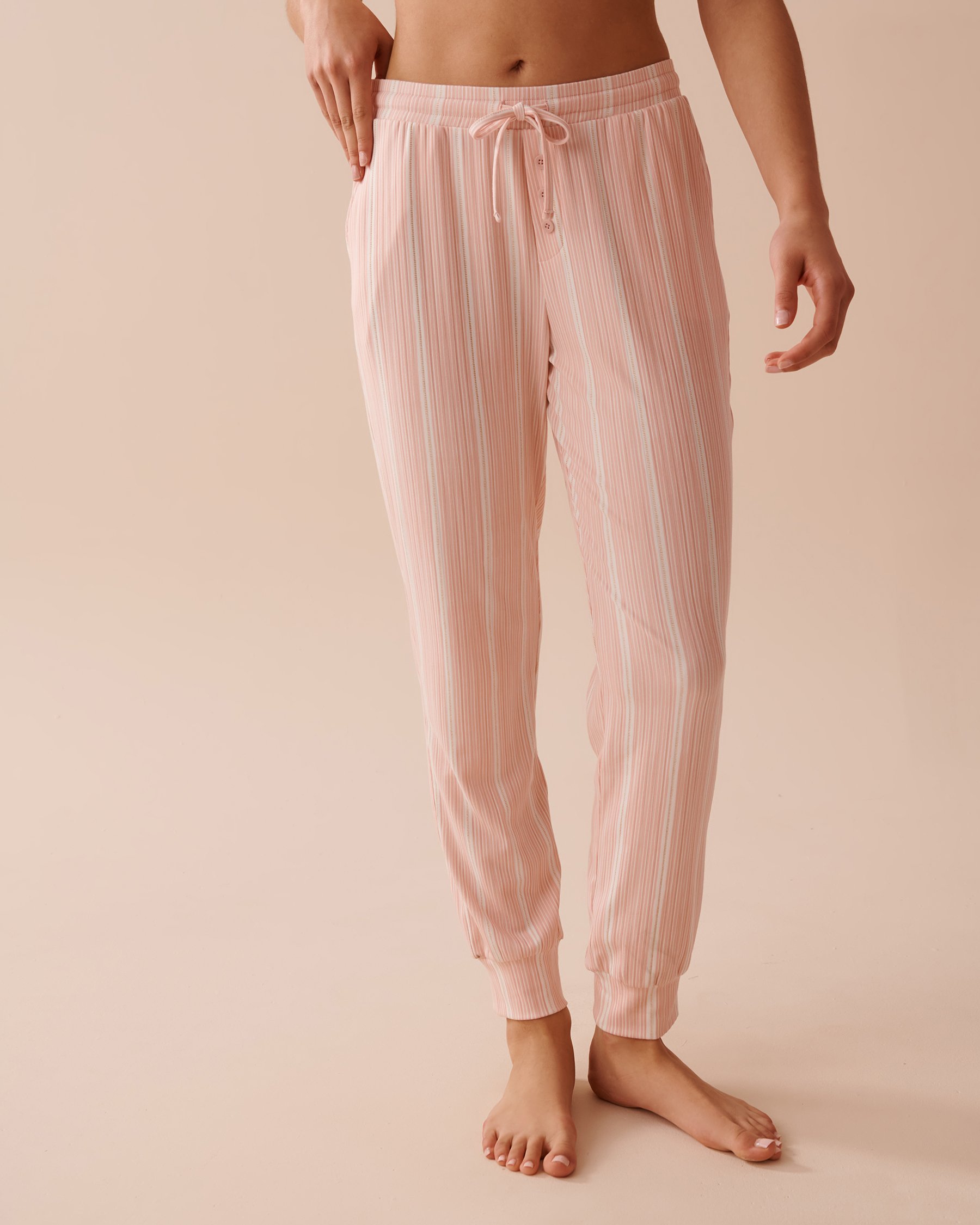 LA VIE EN ROSE Pink Striped Ribbed Jersey Jogger Pajama Pants Pink Stripes 40200581 - View1