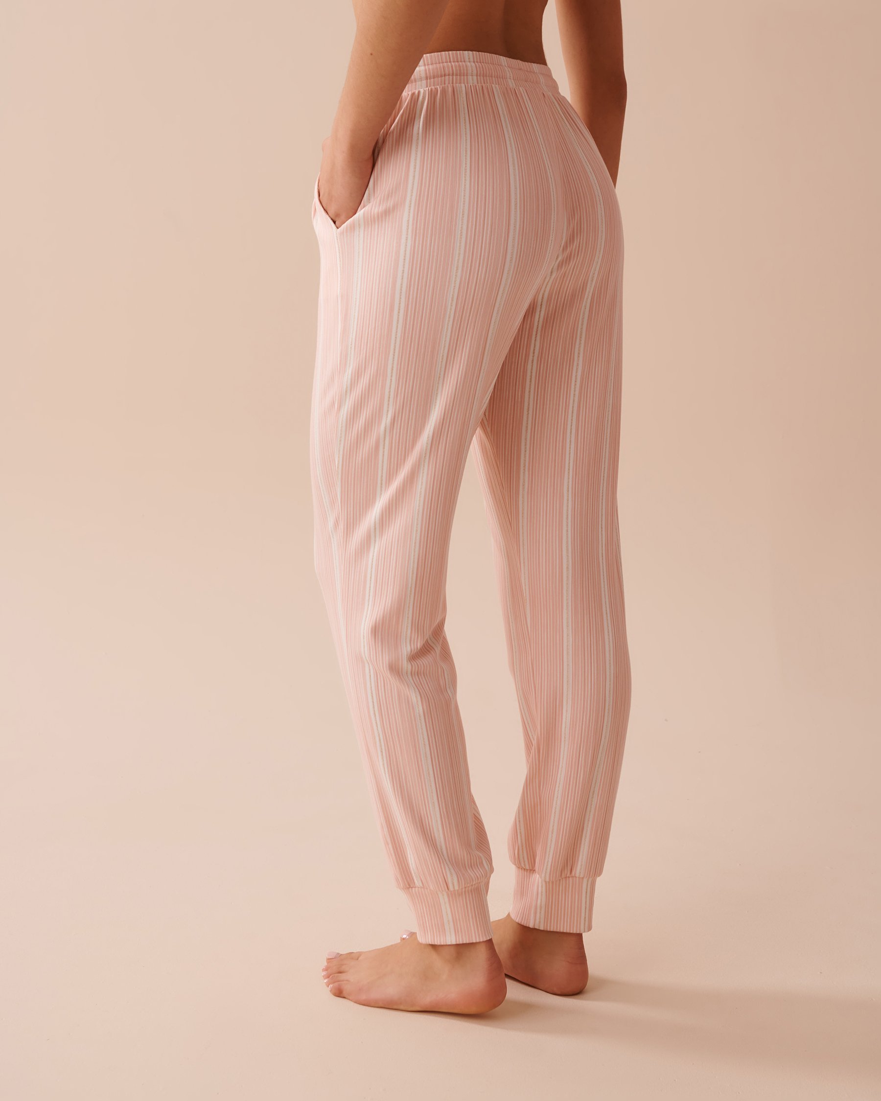 LA VIE EN ROSE Pink Striped Ribbed Jersey Jogger Pajama Pants Pink Stripes 40200581 - View2