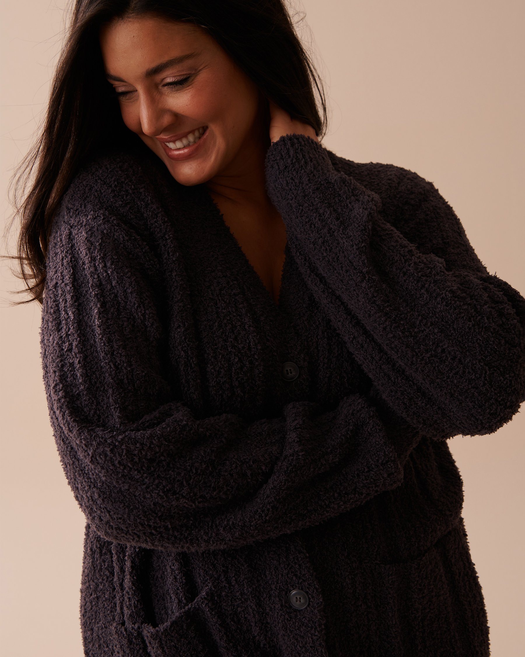 LA VIE EN ROSE Ribbed Chenille Cardigan Anthracite 50500012 - View1