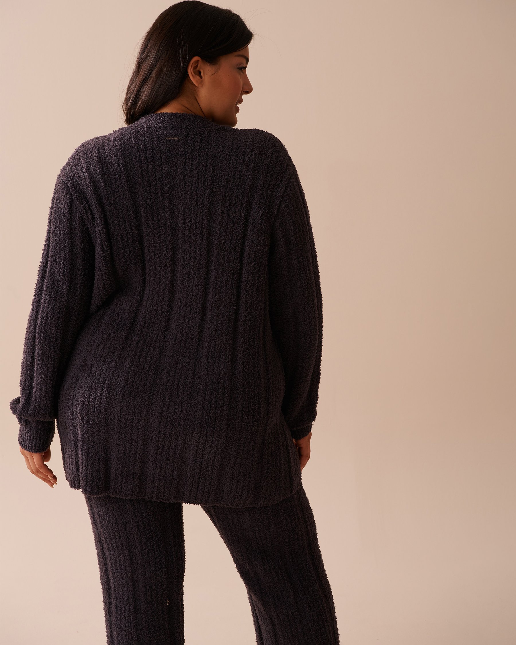 LA VIE EN ROSE Ribbed Chenille Cardigan Anthracite 50500012 - View2