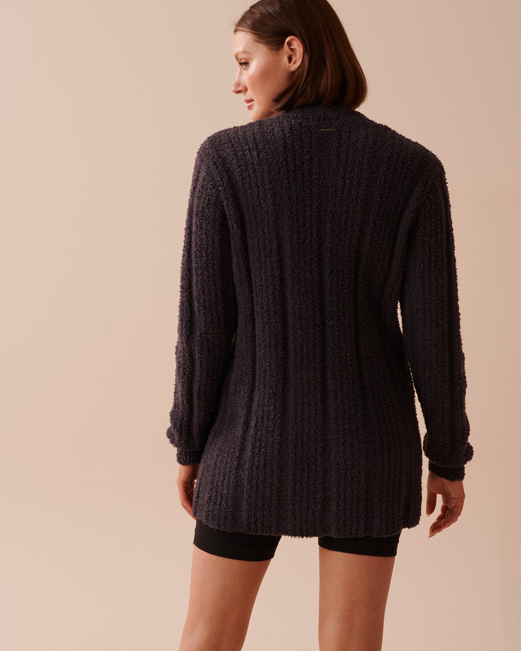 LA VIE EN ROSE Ribbed Chenille Cardigan Anthracite 50500012 - View7