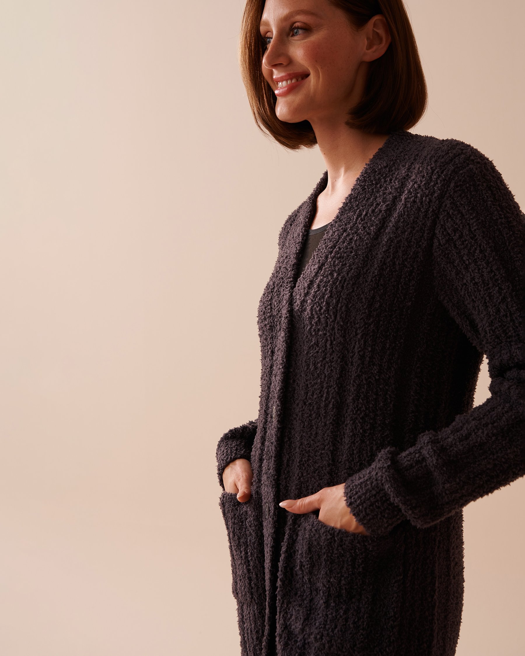 LA VIE EN ROSE Ribbed Chenille Cardigan Anthracite 50500012 - View8