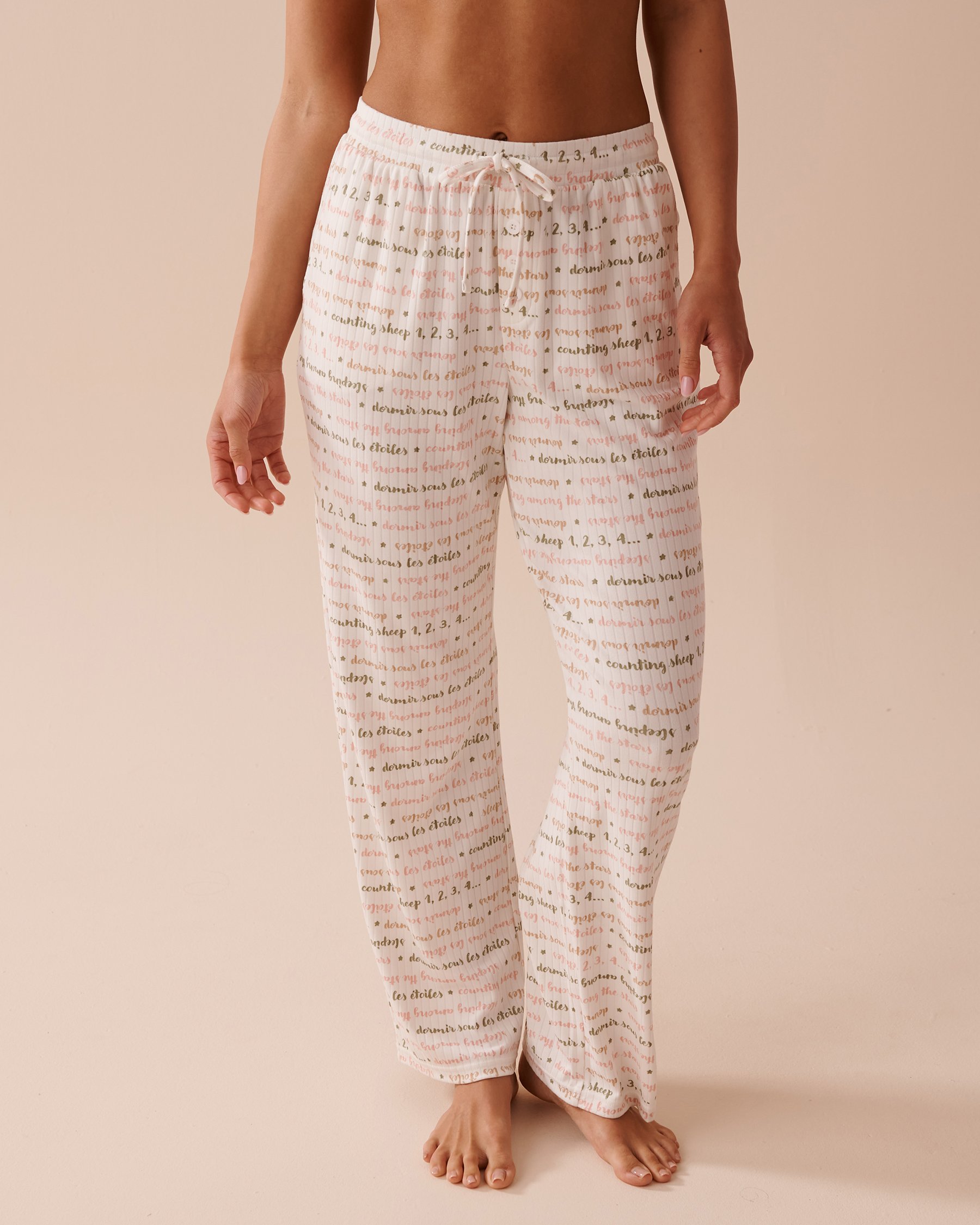 LA VIE EN ROSE Ribbed Jersey Pajama Pants Quotes 40200583 - View1