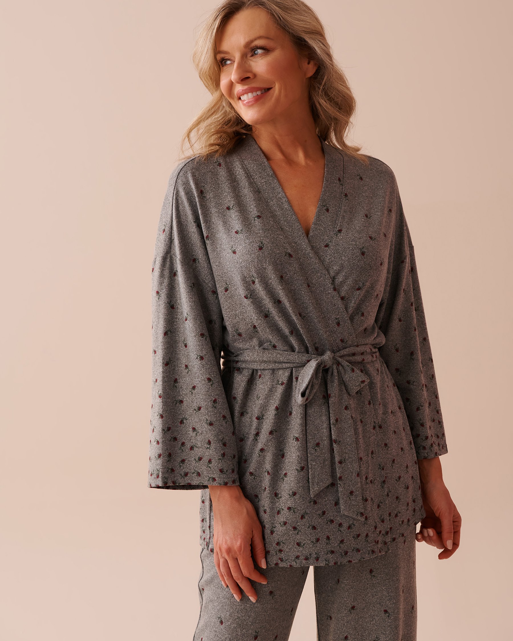 LA VIE EN ROSE Rose Print Recycled Fibers Kimono Small Roses 40600174 - View1