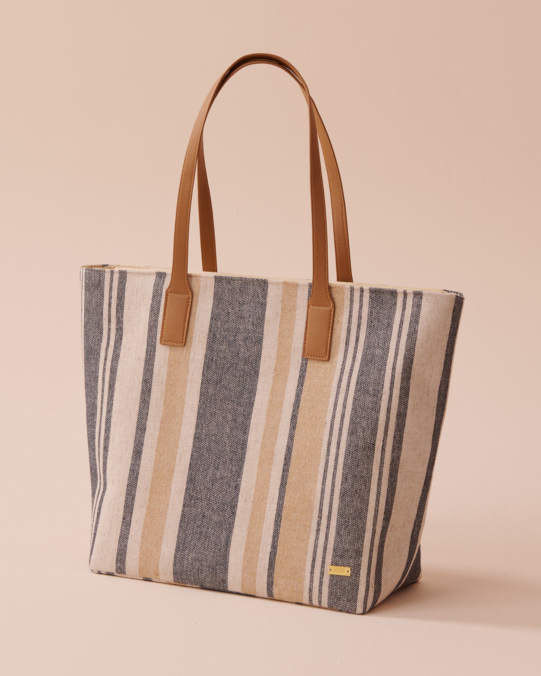LA VIE EN ROSE AQUA Sac de plage rayé style jute Rayures beiges et bleues 80500100 - Voir3