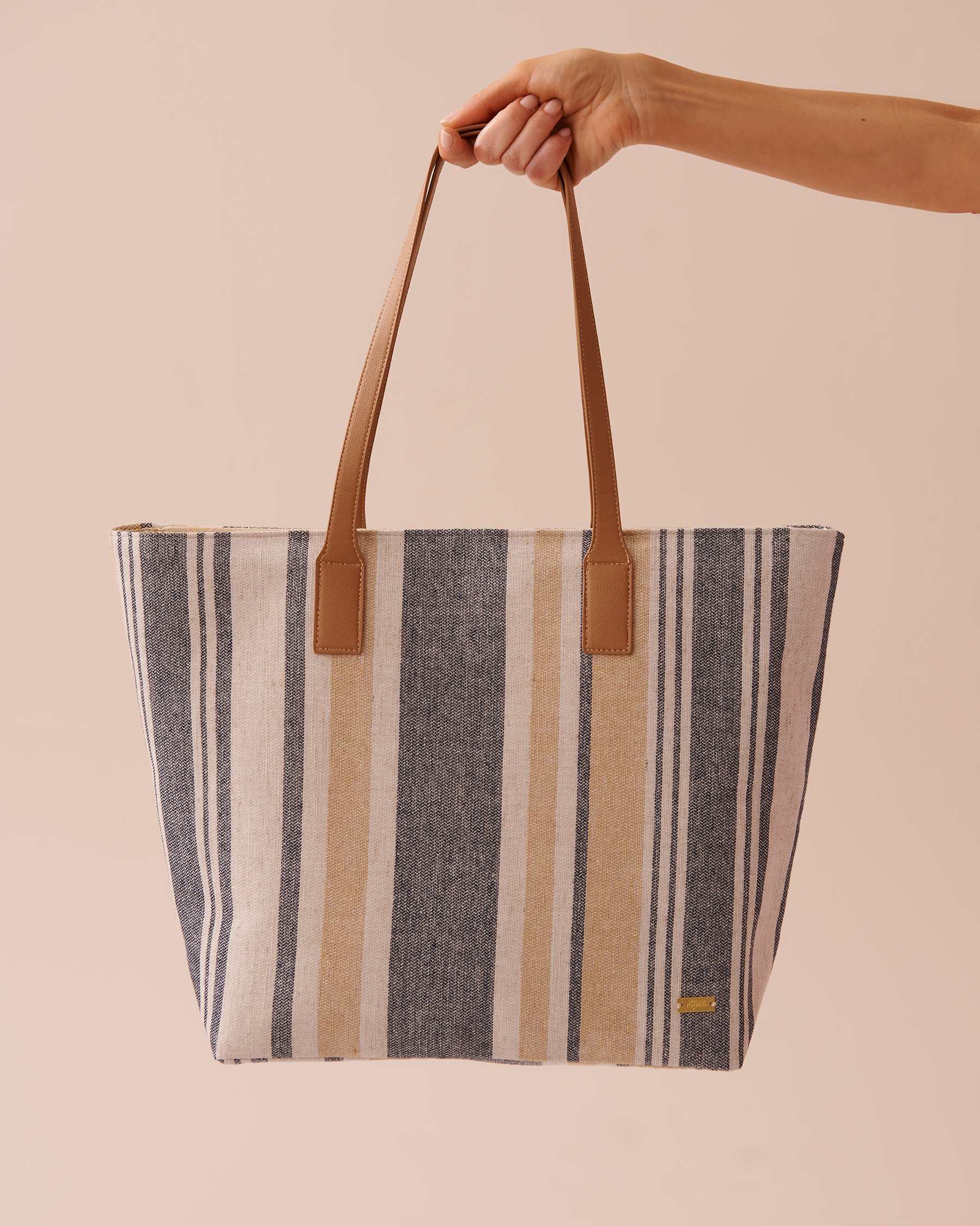 LA VIE EN ROSE AQUA Sac de plage rayé style jute Rayures beiges et bleues 80500100 - Voir4